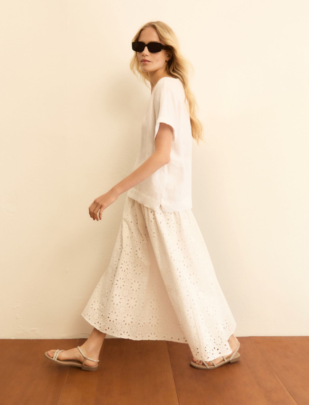 Broderie anglaise skirt - WHITE - Emme