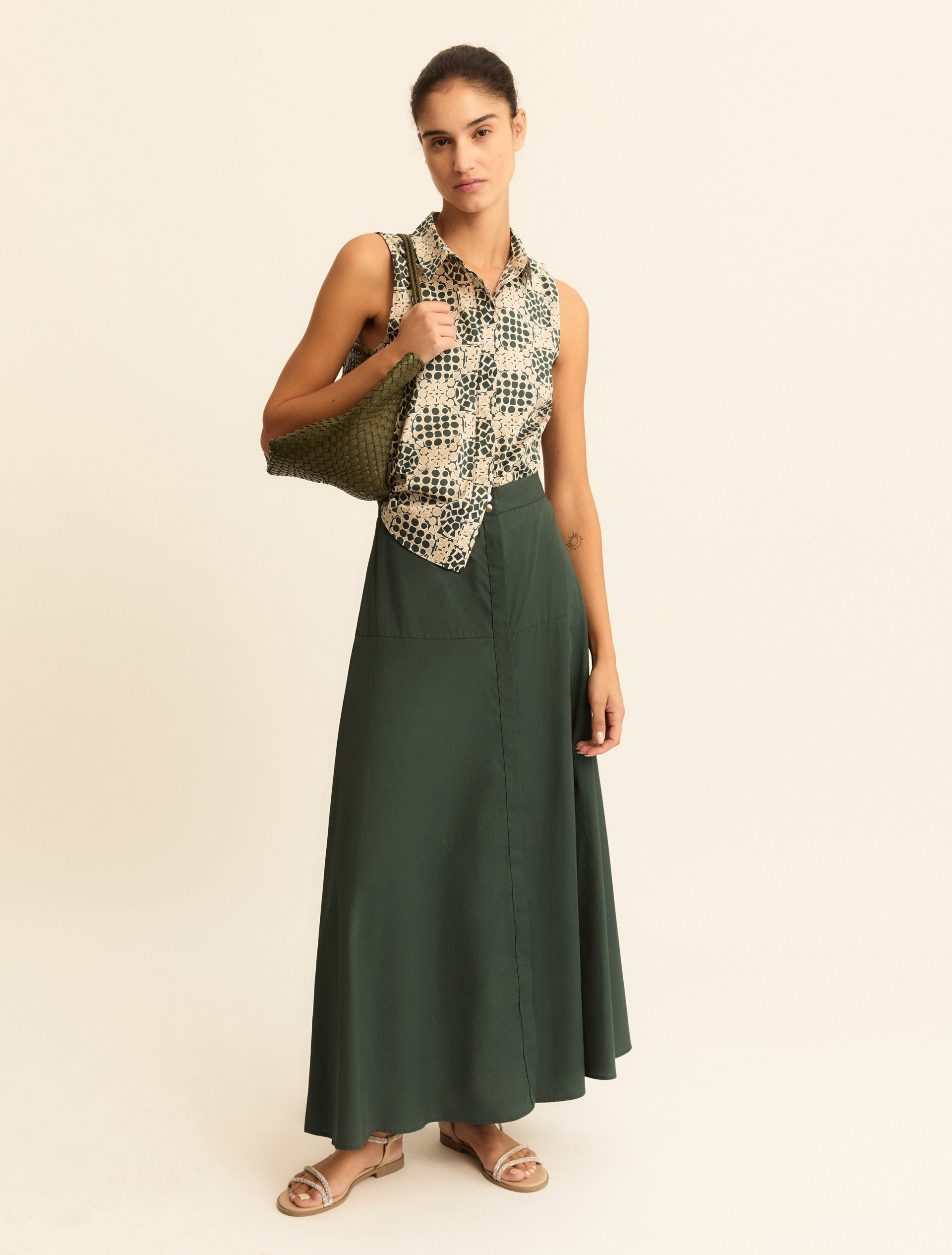 Gonna svasata in popeline - VERDE SCURO - Emme - 2