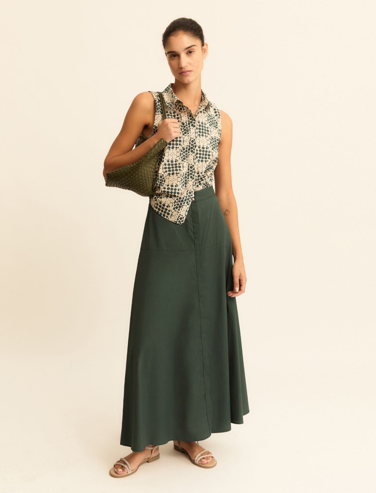 Gonna svasata in popeline - VERDE SCURO - Emme - 2