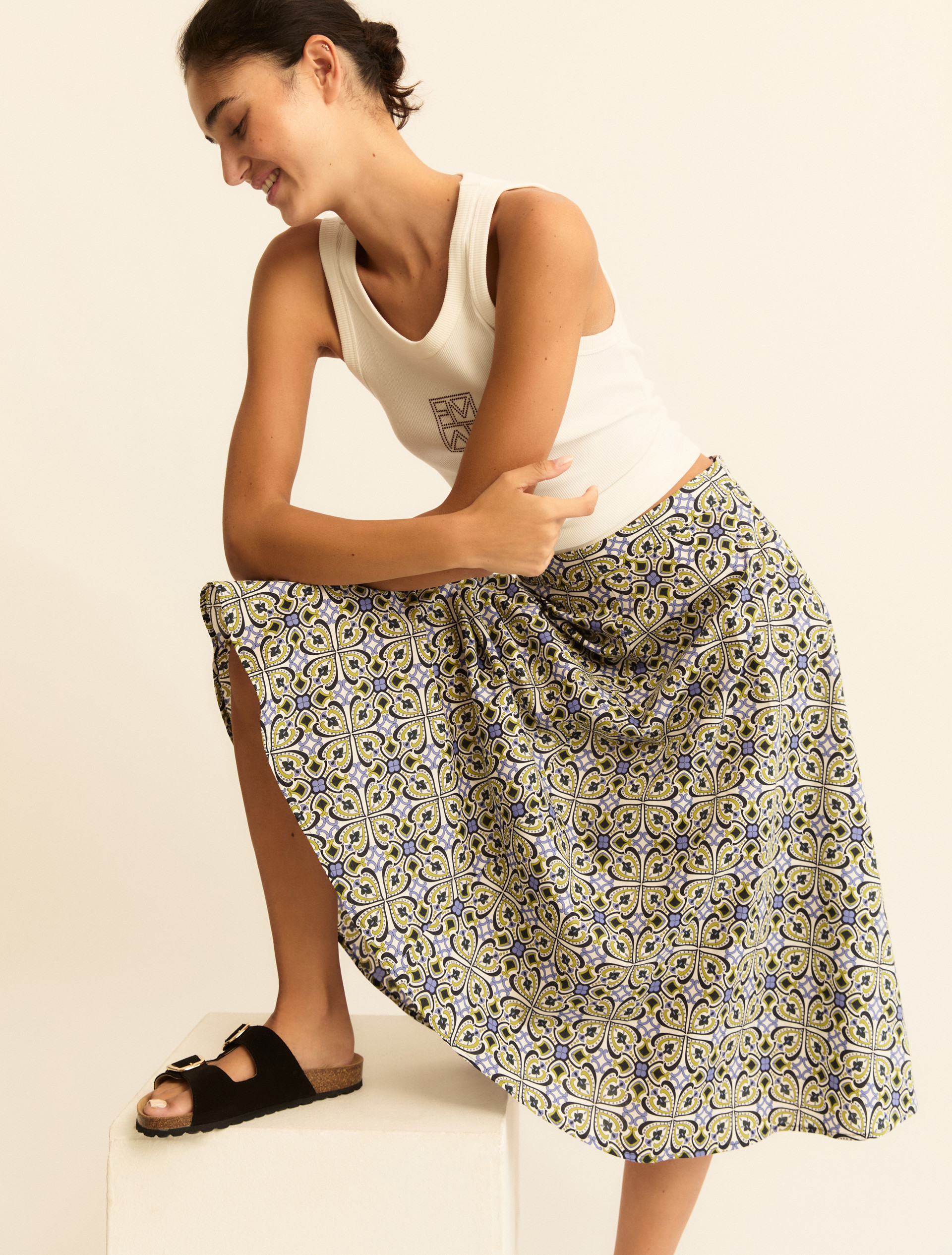 Printed poplin skirt - PERIWINKLE BLUE - Emme - 1