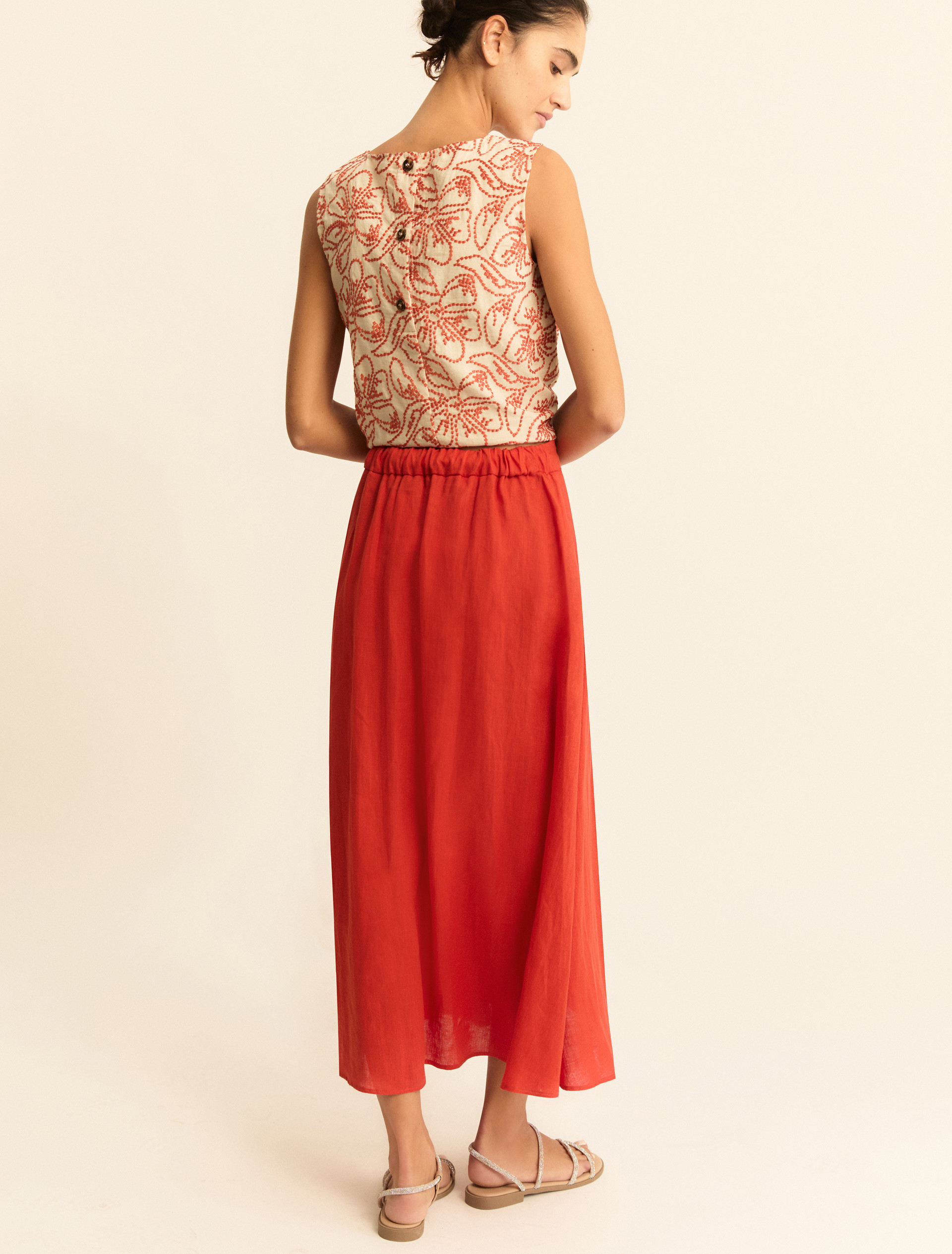 Pleated linen skirt - GERANIUM RED - Emme - 3