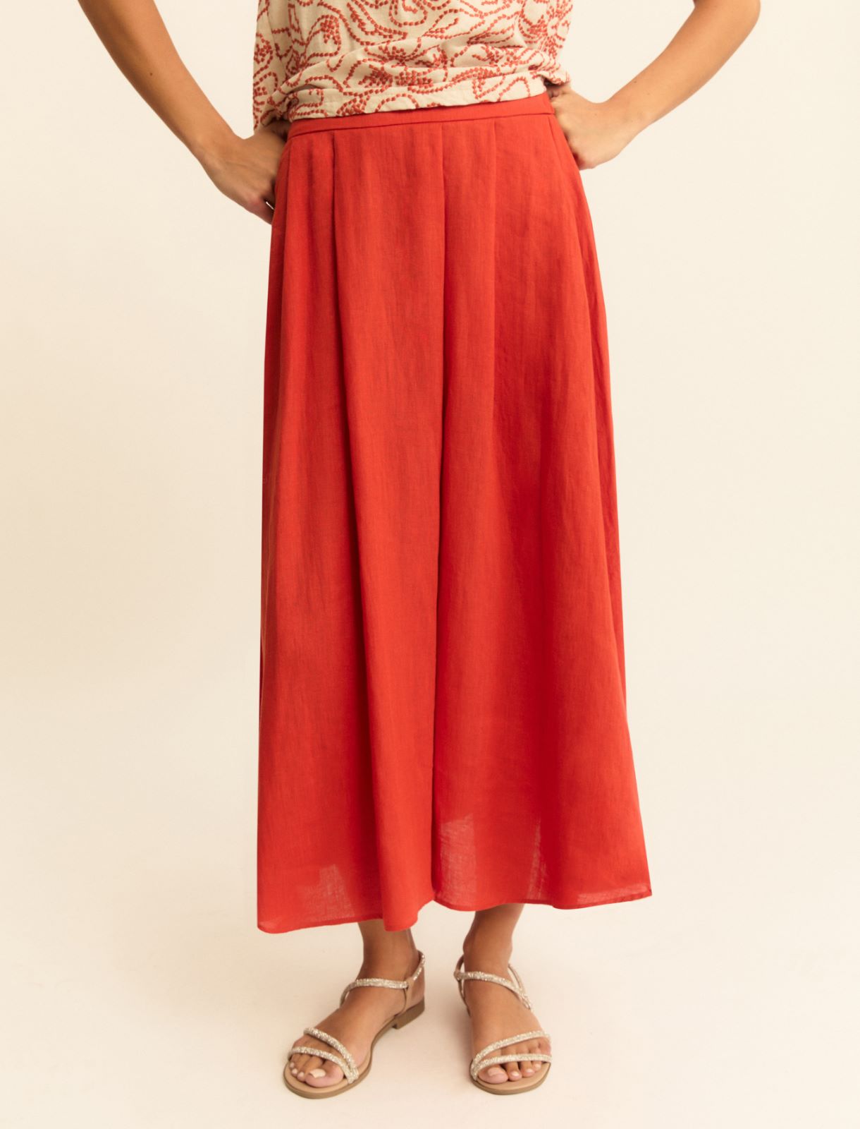 Pleated linen skirt - GERANIUM RED - Emme - 5