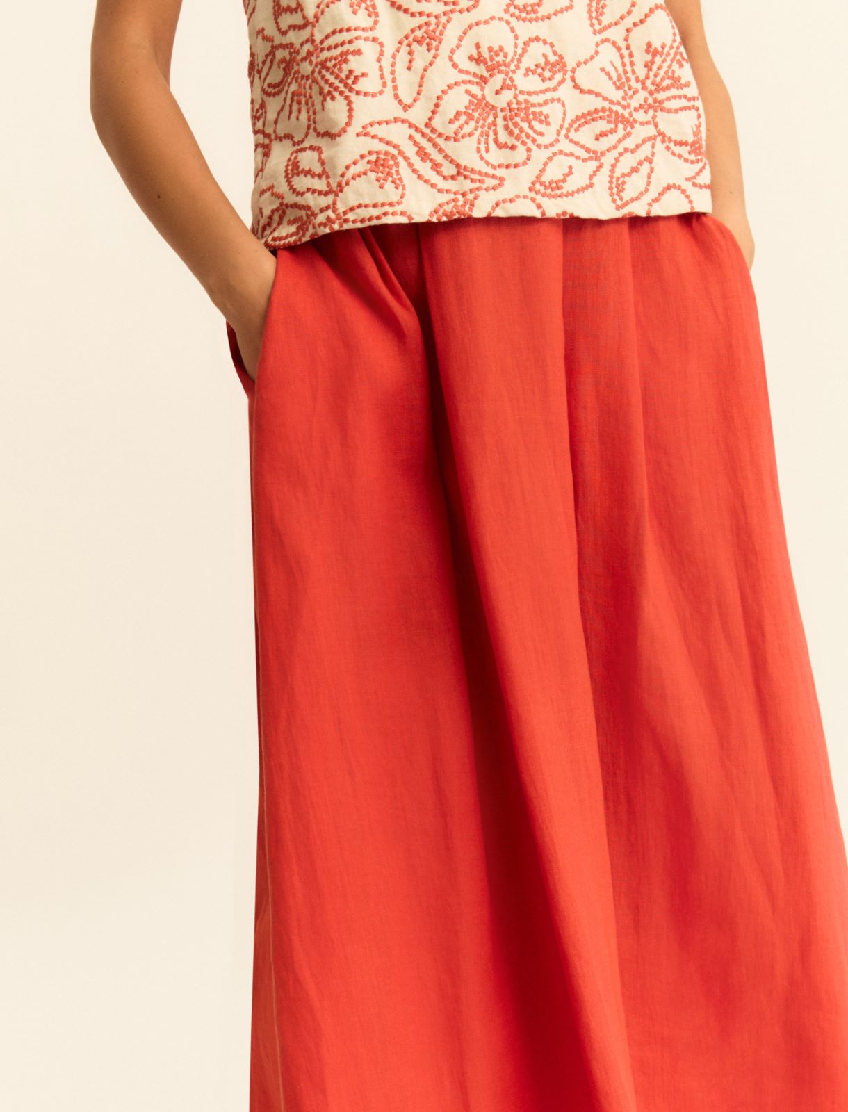 Pleated linen skirt - GERANIUM RED - Emme - 6