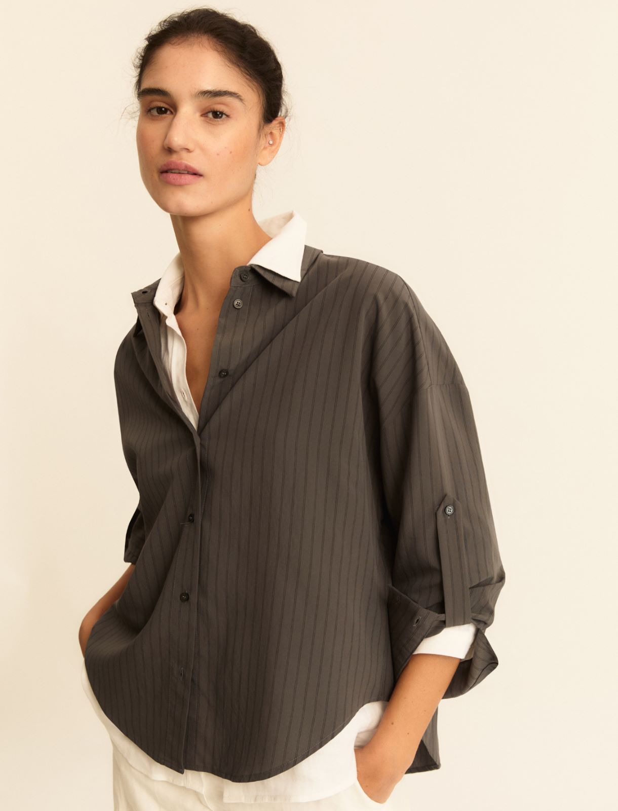 Viscose-blend shirt - GREYISH GREEN - Emme