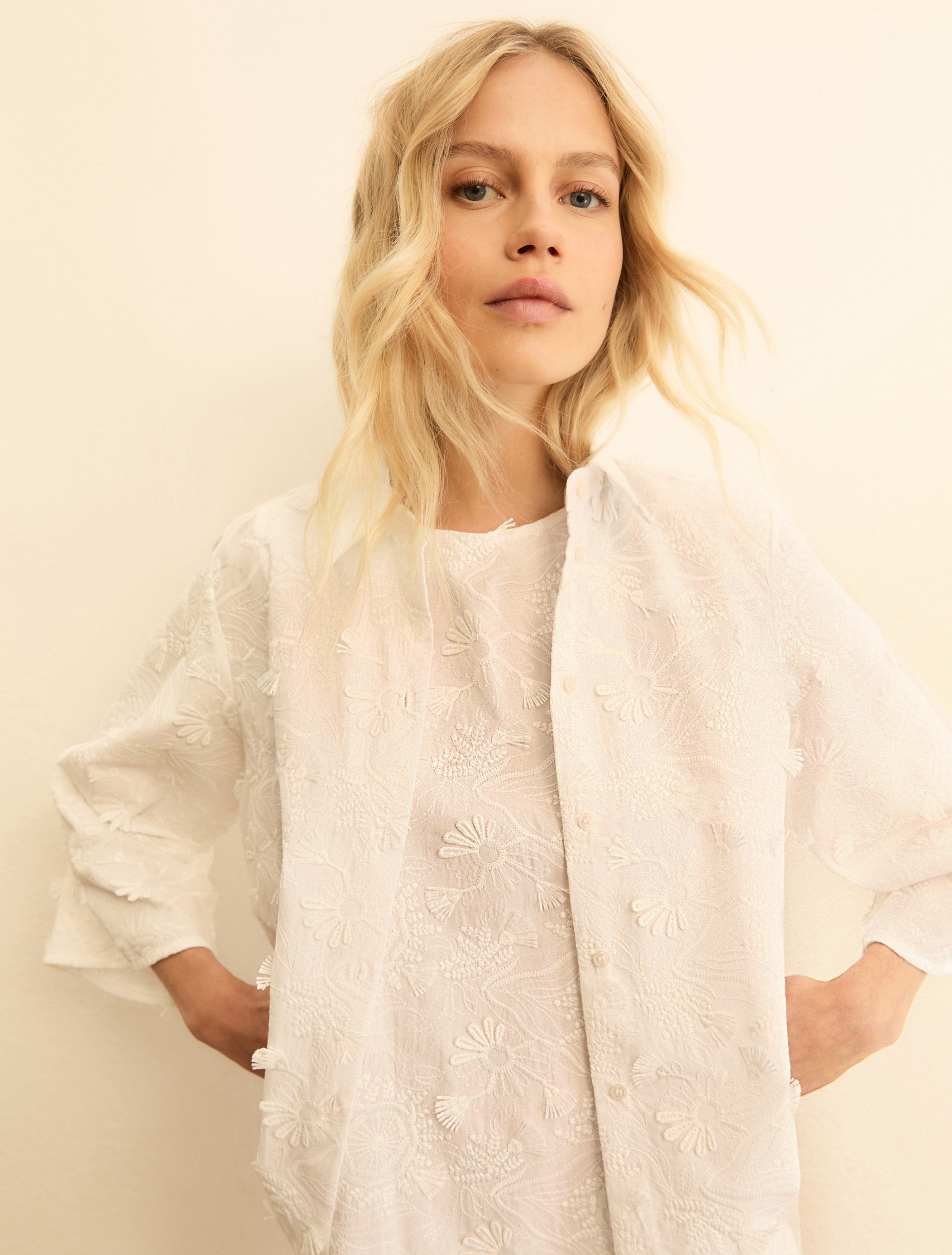 Embroidered poplin shirt - WHITE - Emme - 1