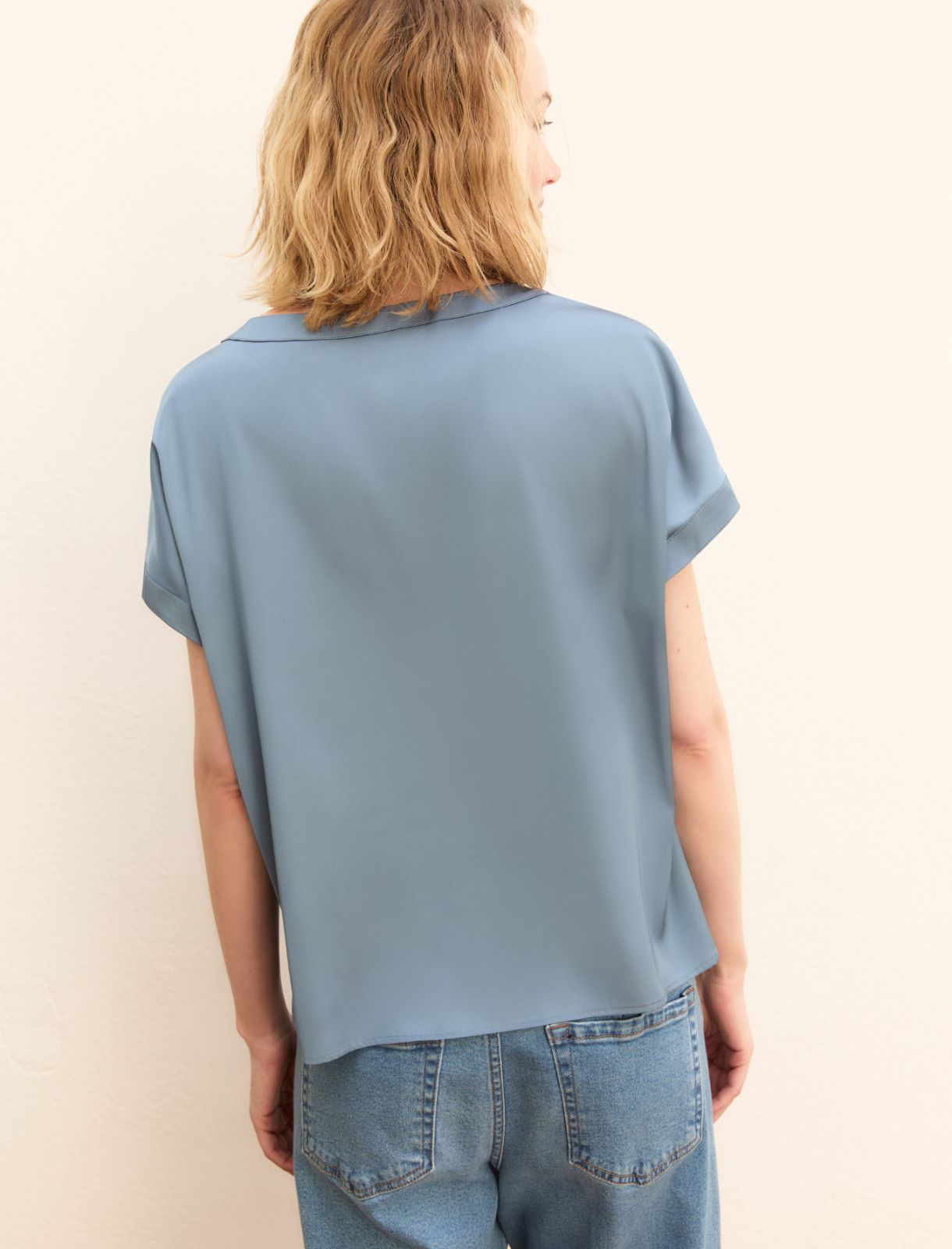 Stretch satin blouse - DARK BLUE - Emme - 3