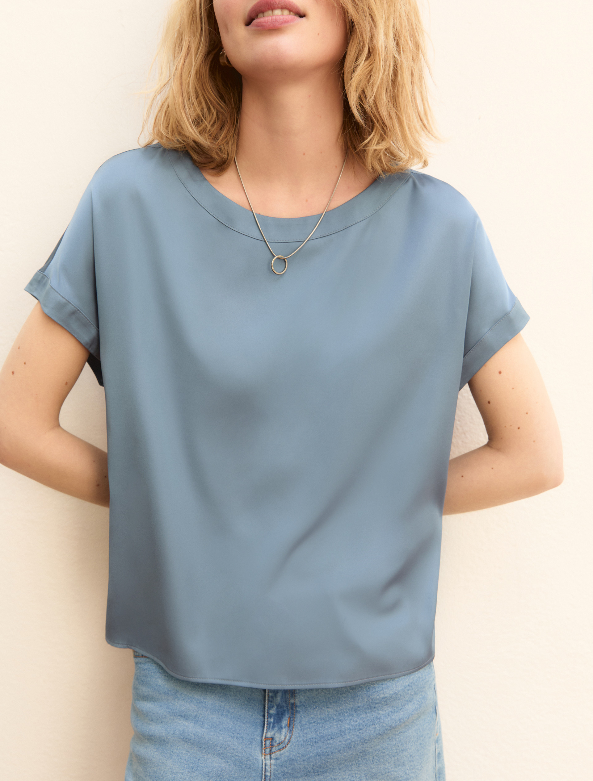 Stretch satin blouse - DARK BLUE - Emme - 4