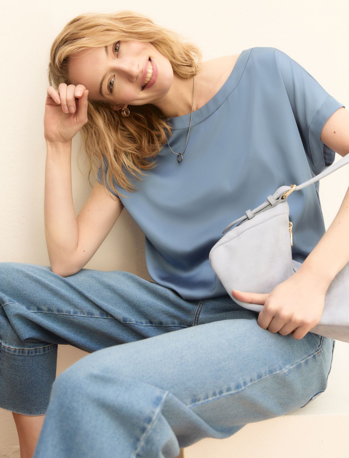 Stretch satin blouse - DARK BLUE - Emme