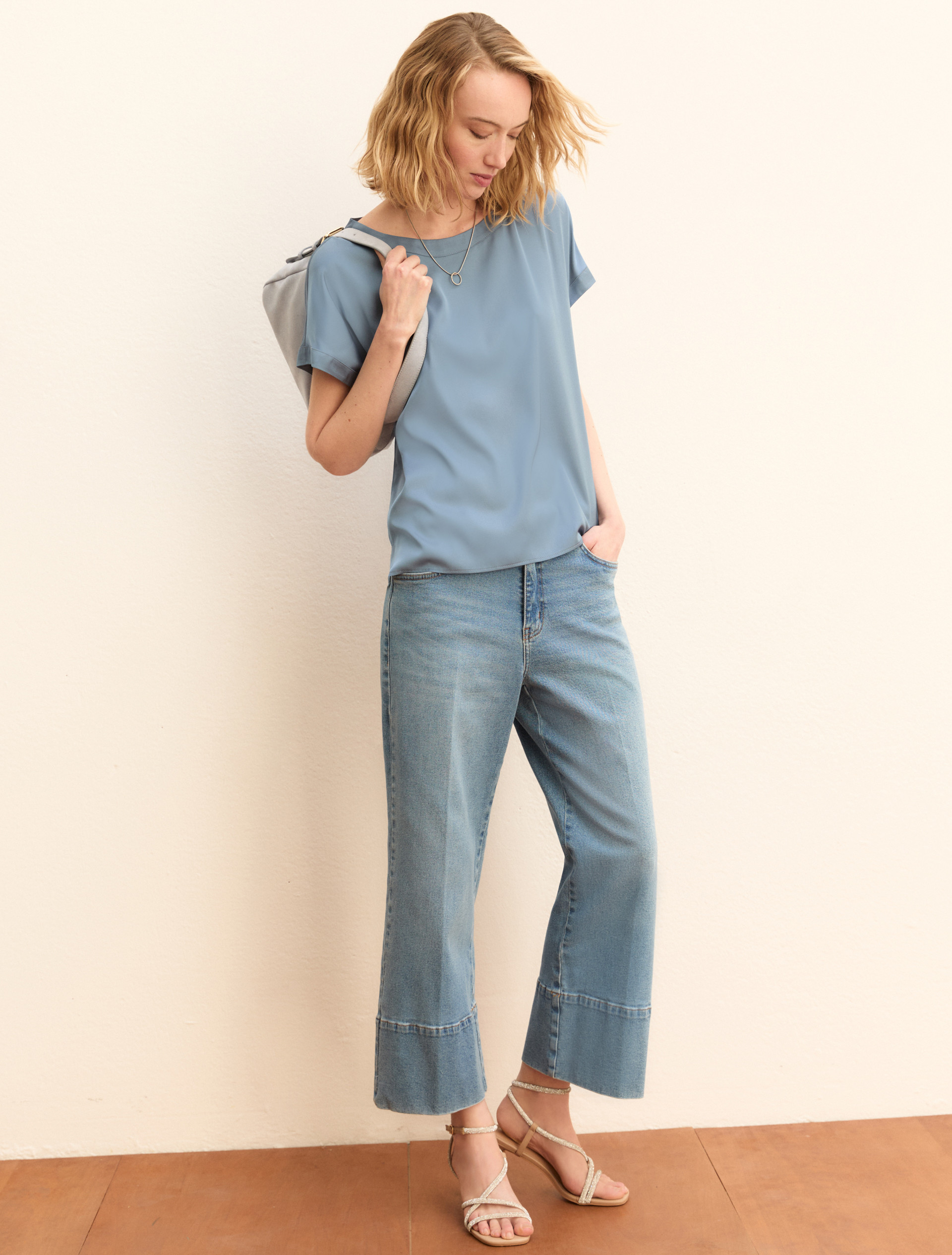 Stretch satin blouse - DARK BLUE - Emme - 2