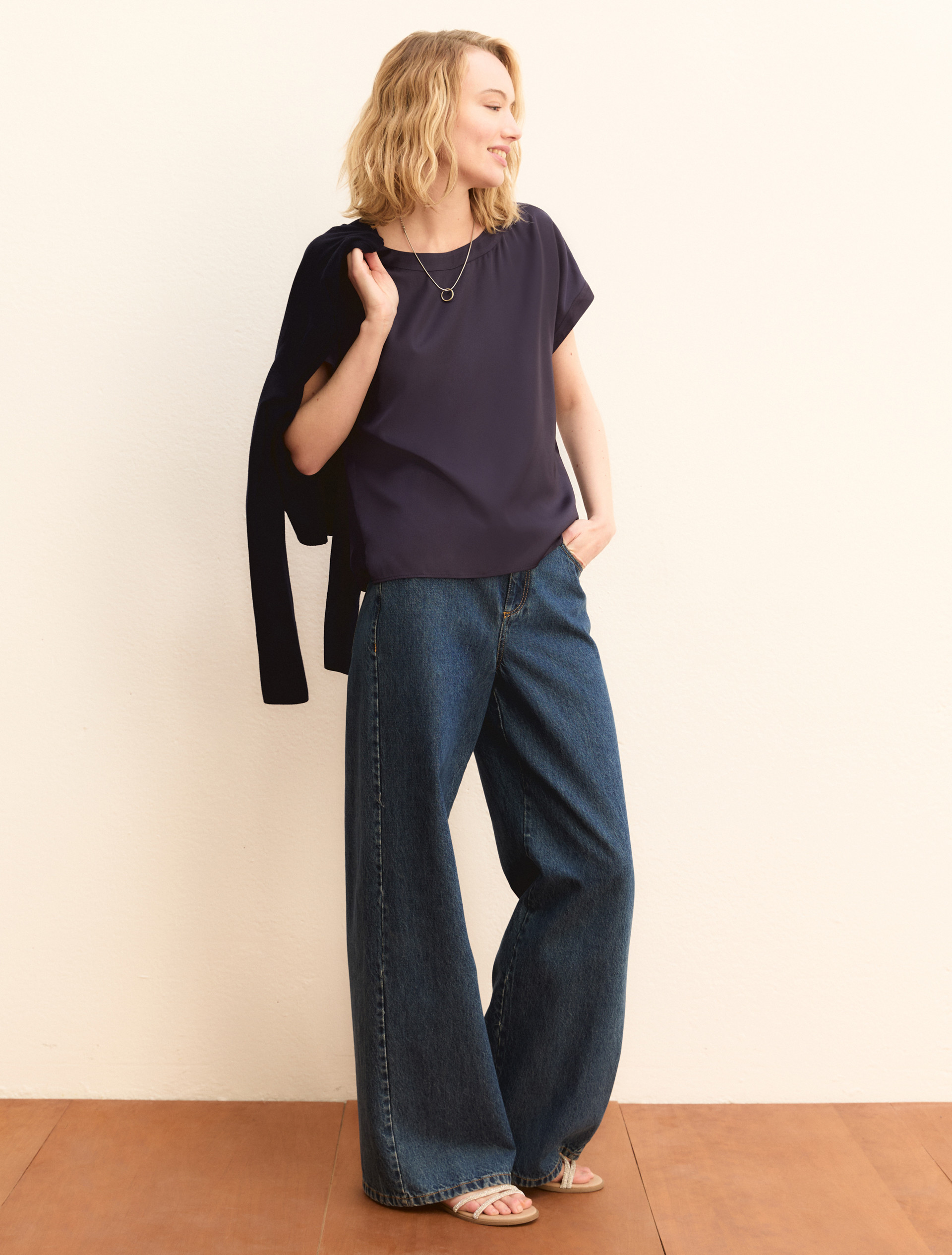 Stretch satin blouse - NAVY - Emme - 2