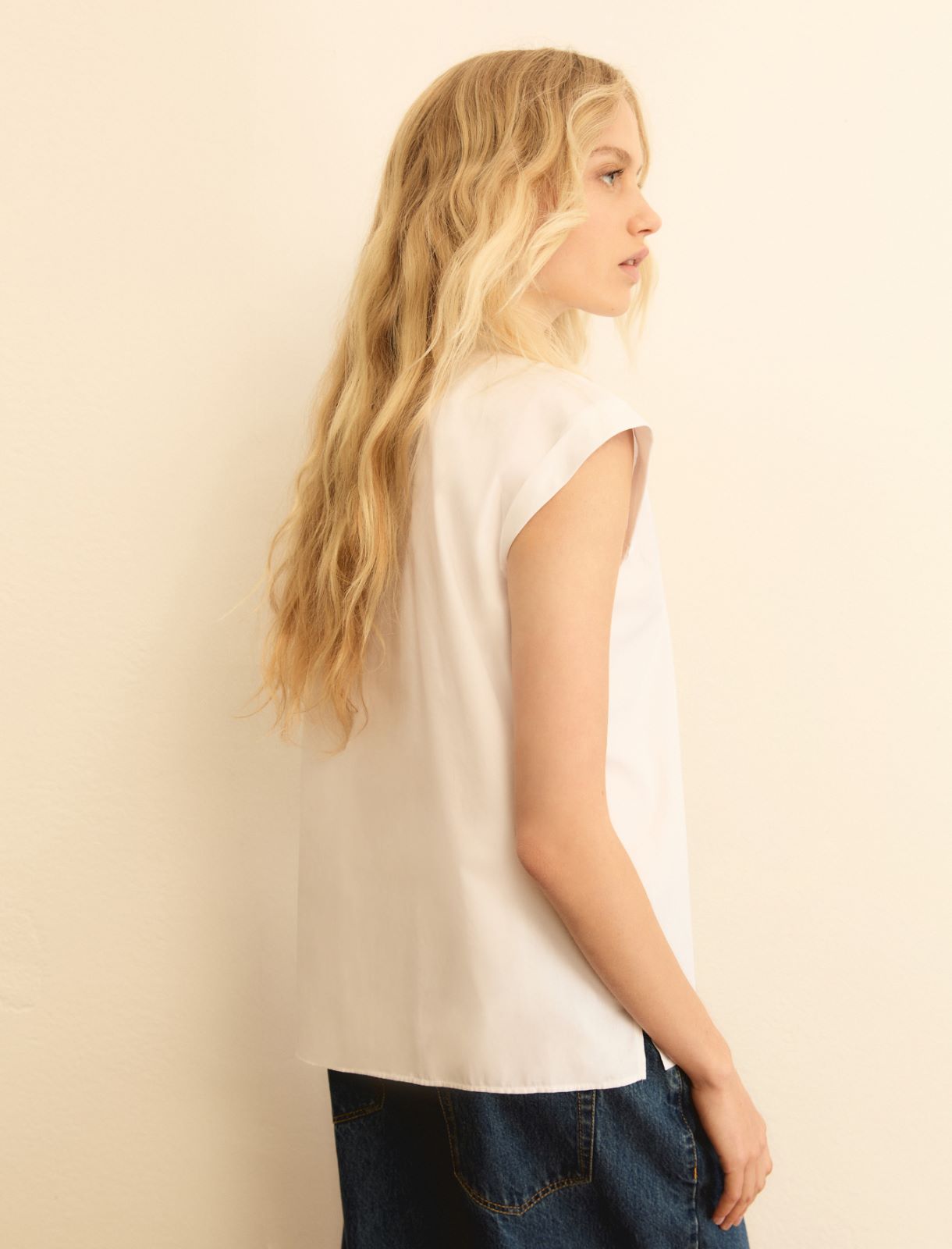 Sleeveless poplin shirt - WHITE - Emme - 3