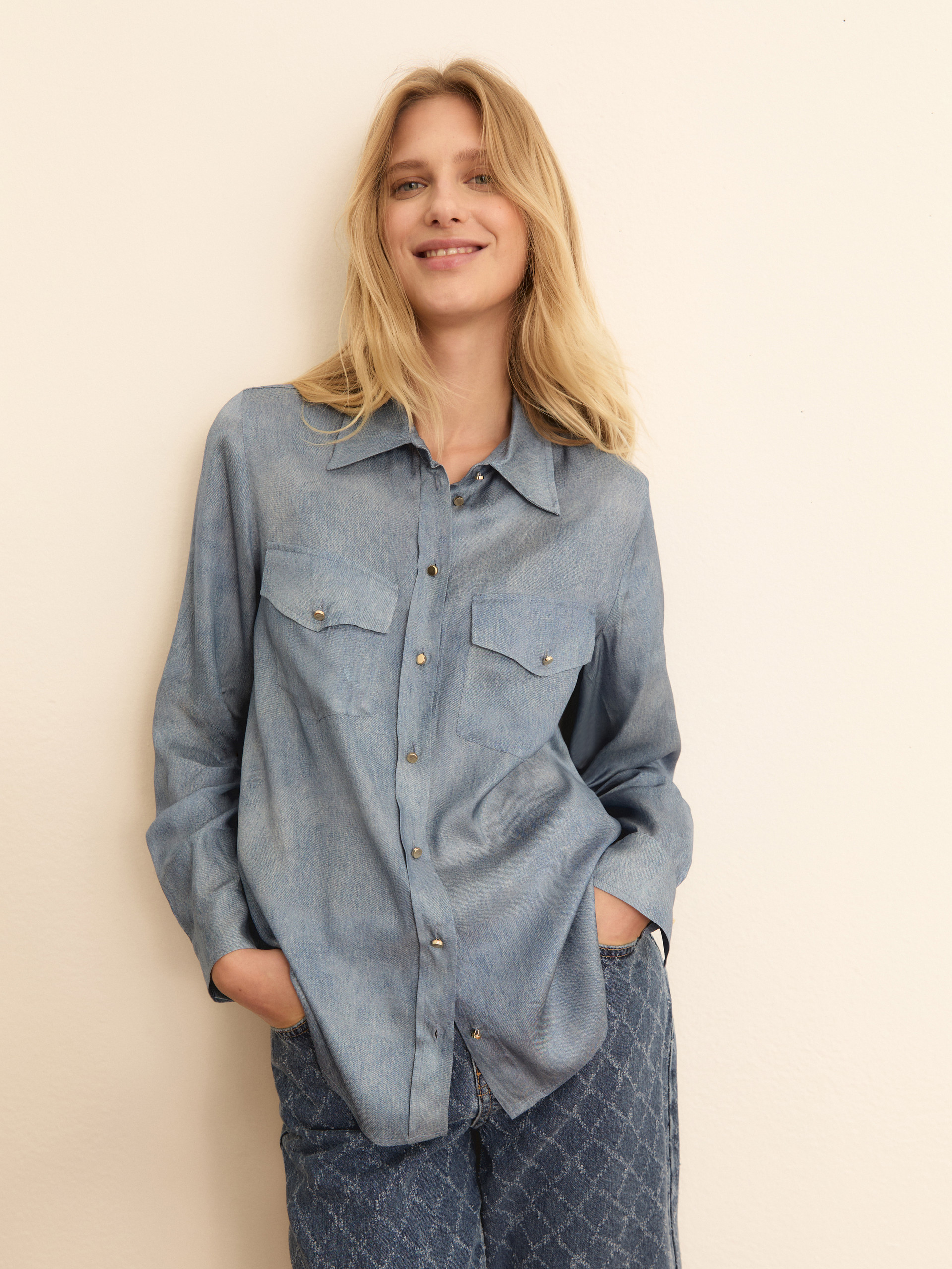 Denim-look twill shirt - INDIGO - Emme - 3