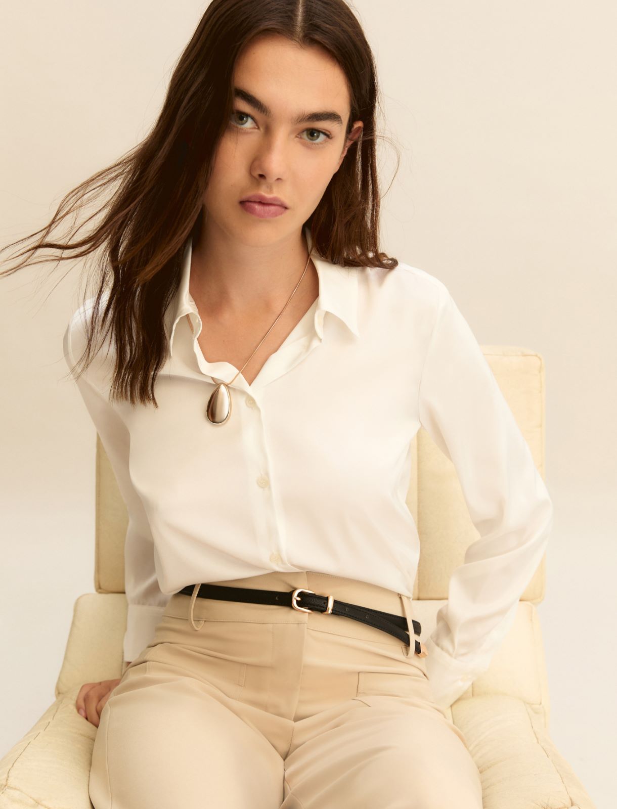 Lightweight satin shirt - WHITE - Emme