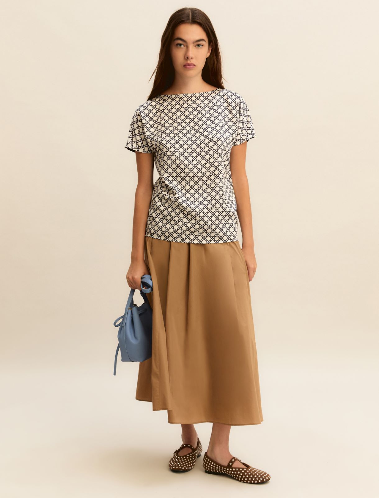 Bi-material blouse - WHITE - Emme