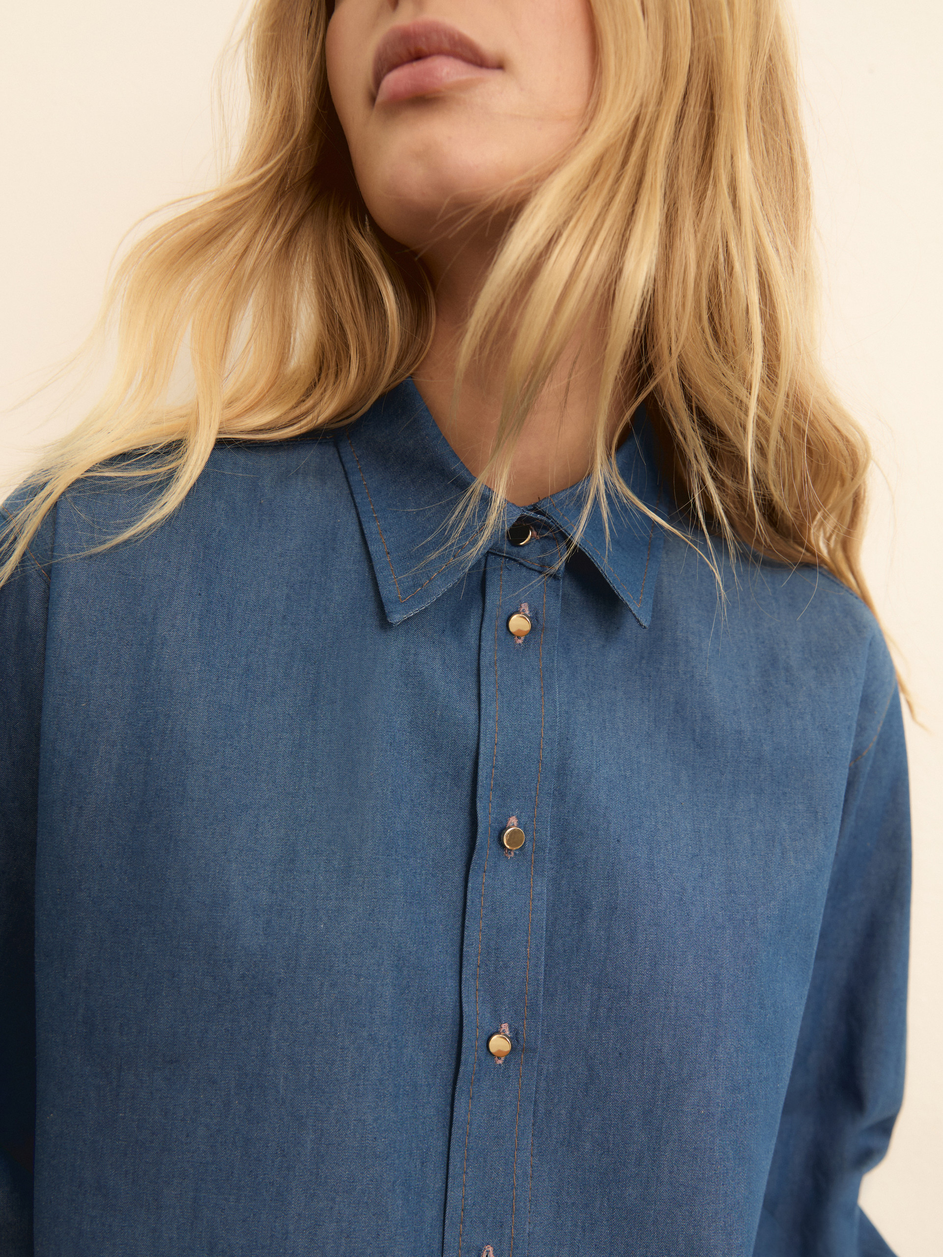 Lace-back boxy shirt - NAVY - Emme - 3