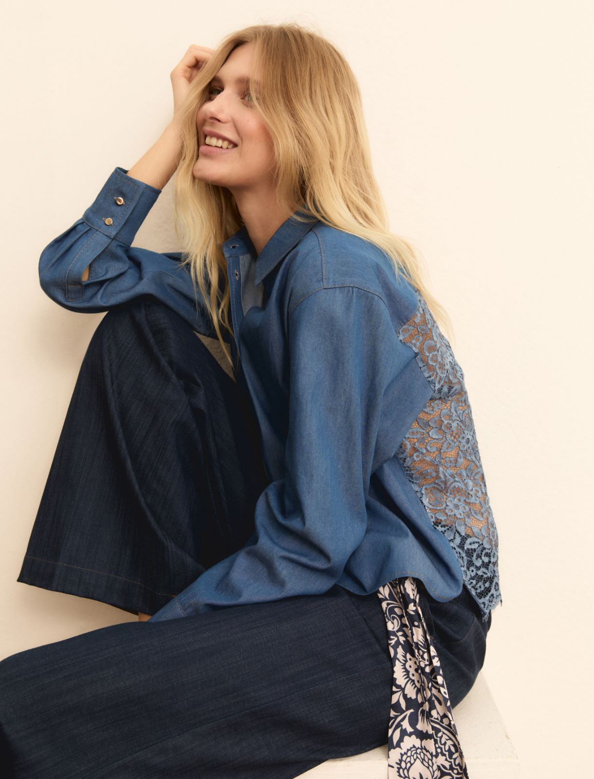 Lace-back boxy shirt - NAVY - Emme - 4