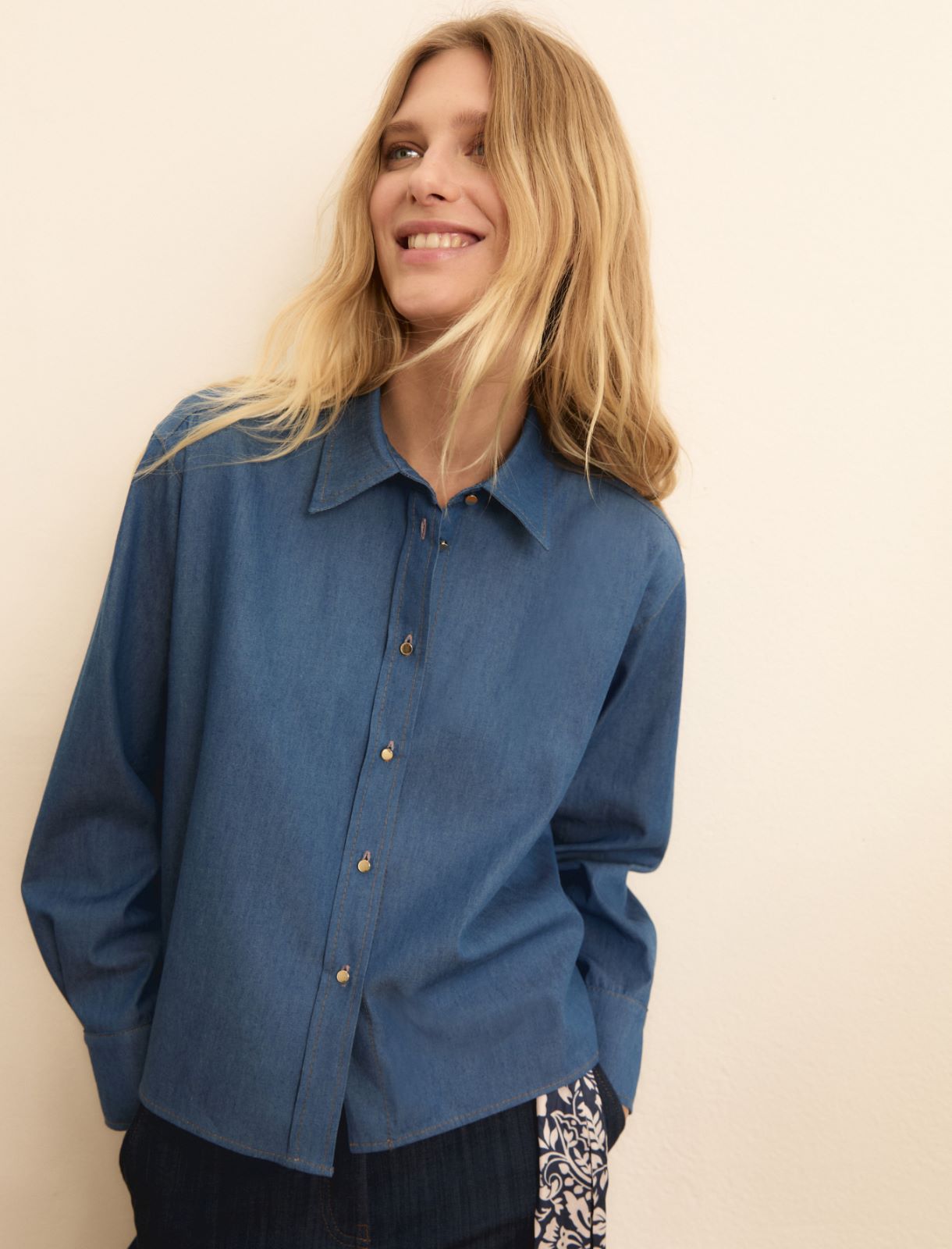 Lace-back boxy shirt - NAVY - Emme - 5