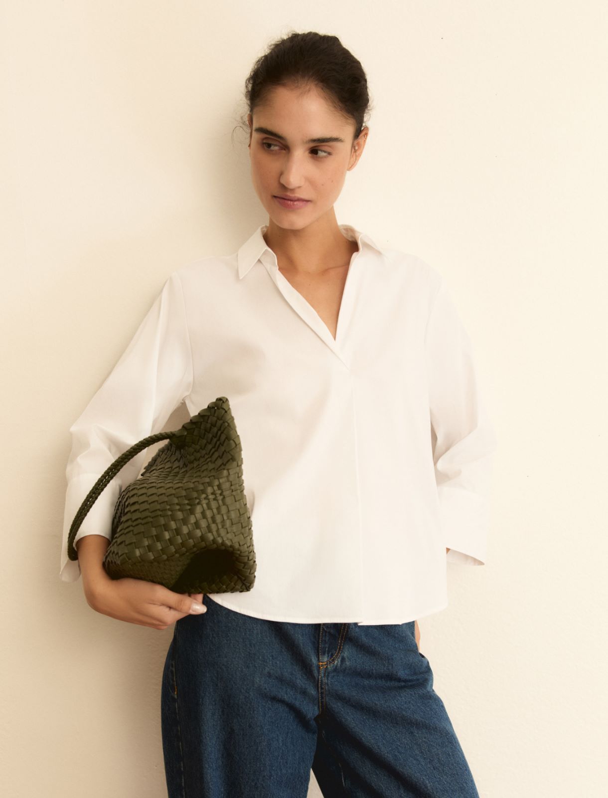 Blusa a polo in popeline - BIANCO - Emme