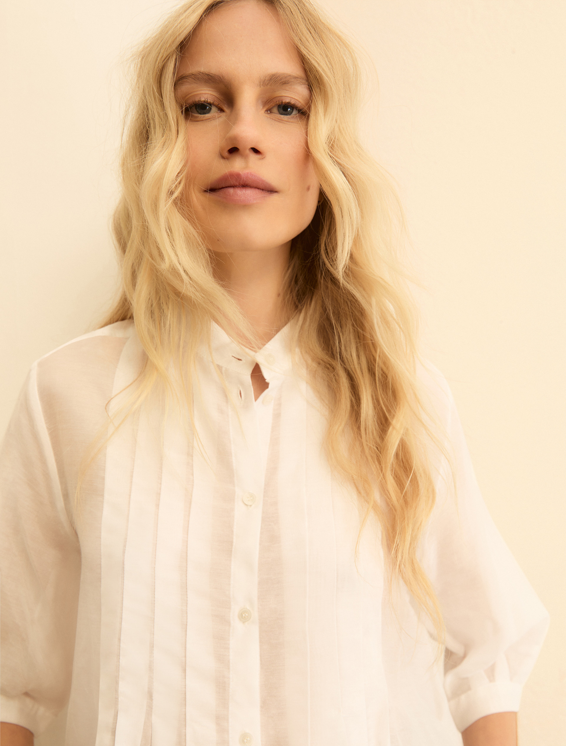 Pleated muslin blouse - WHITE - Emme - 4