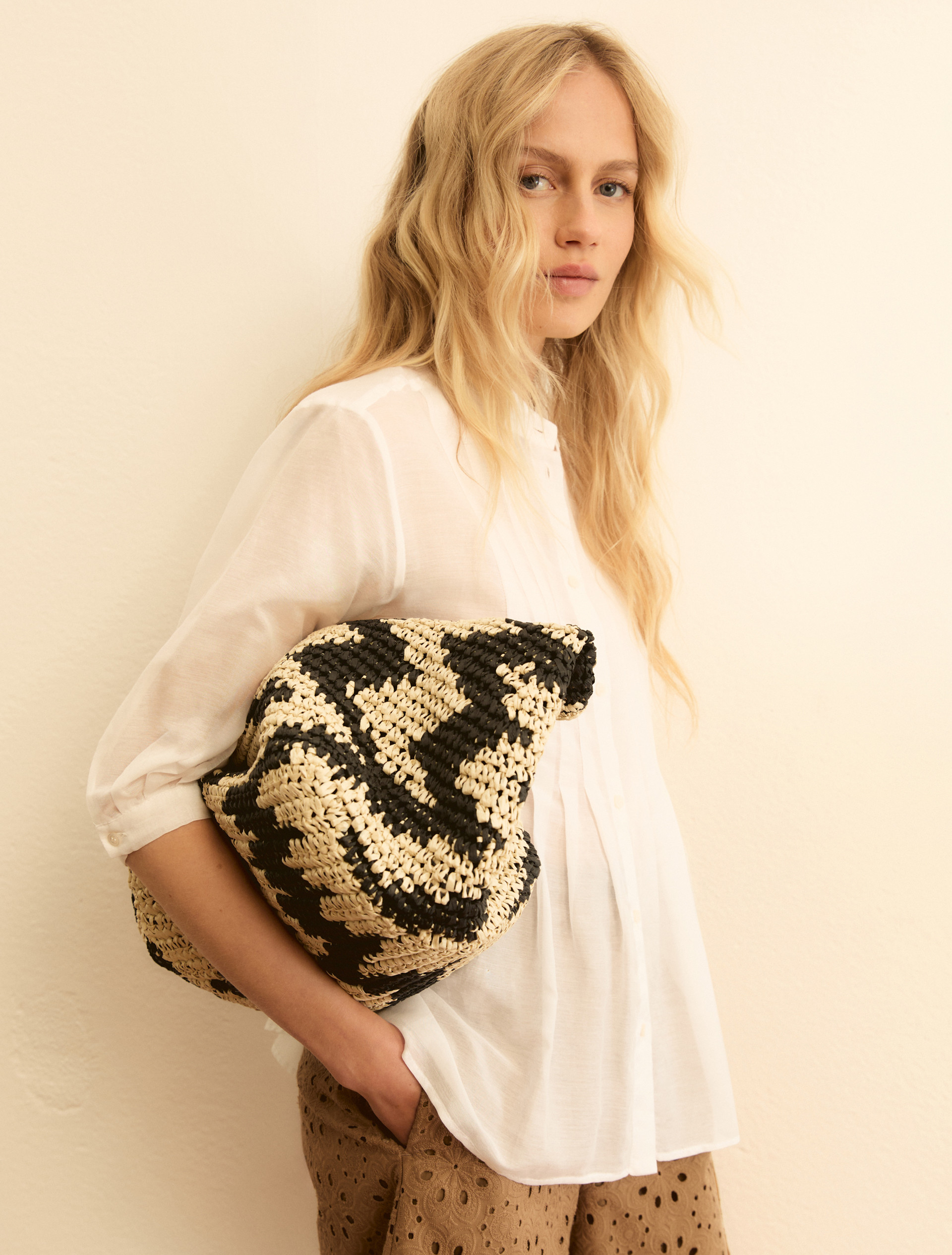 Pleated muslin blouse - WHITE - Emme - 1