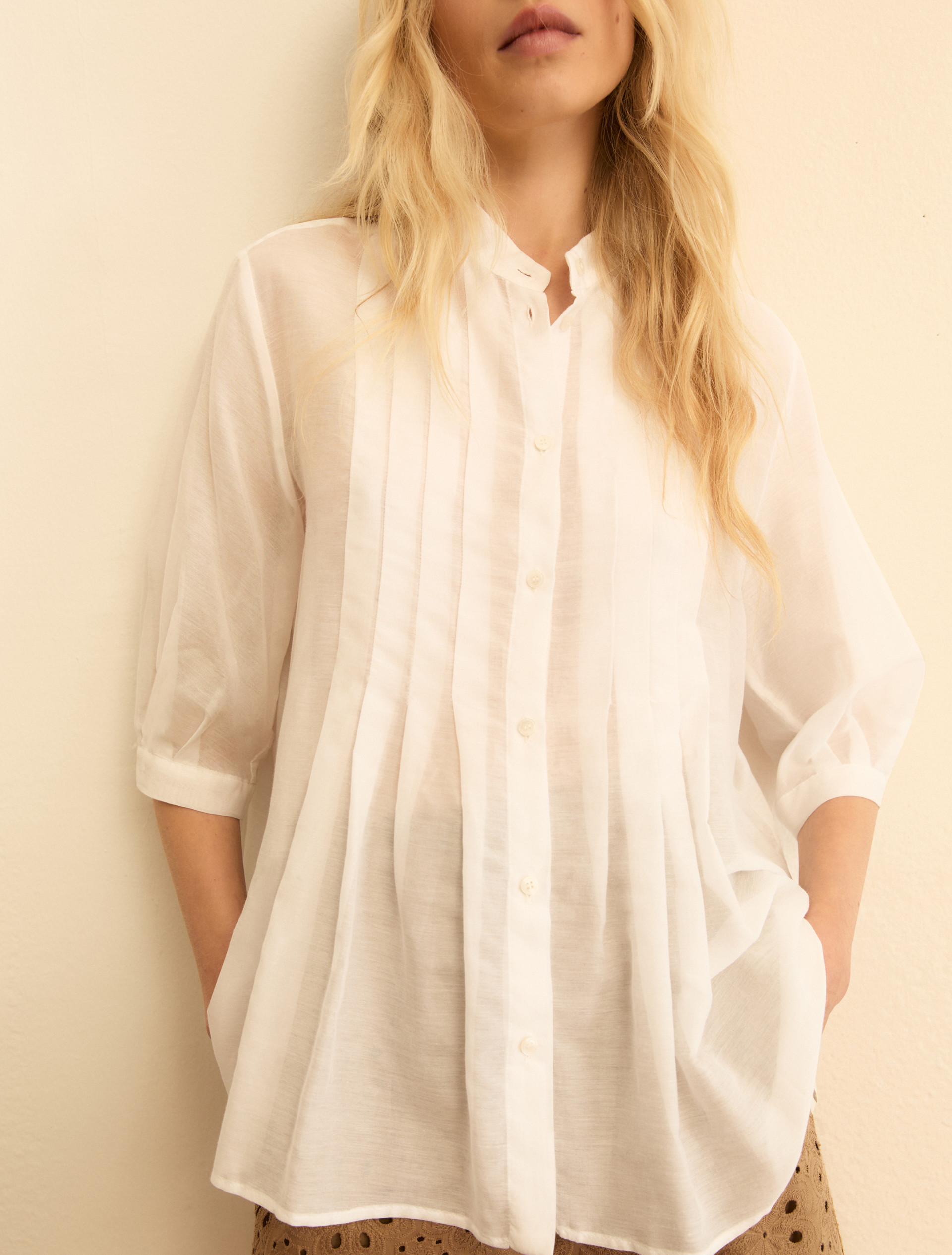 Pleated muslin blouse - WHITE - Emme - 5