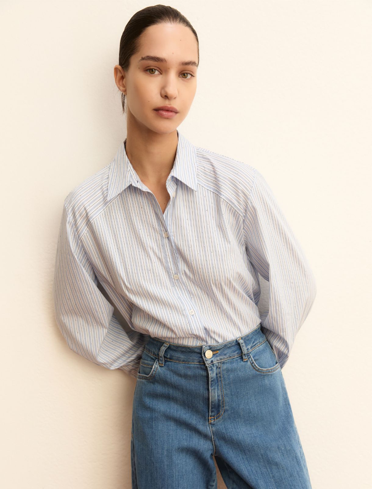 Loose-fit stretch poplin shirt - LIGHT BLUE - Emme - 4