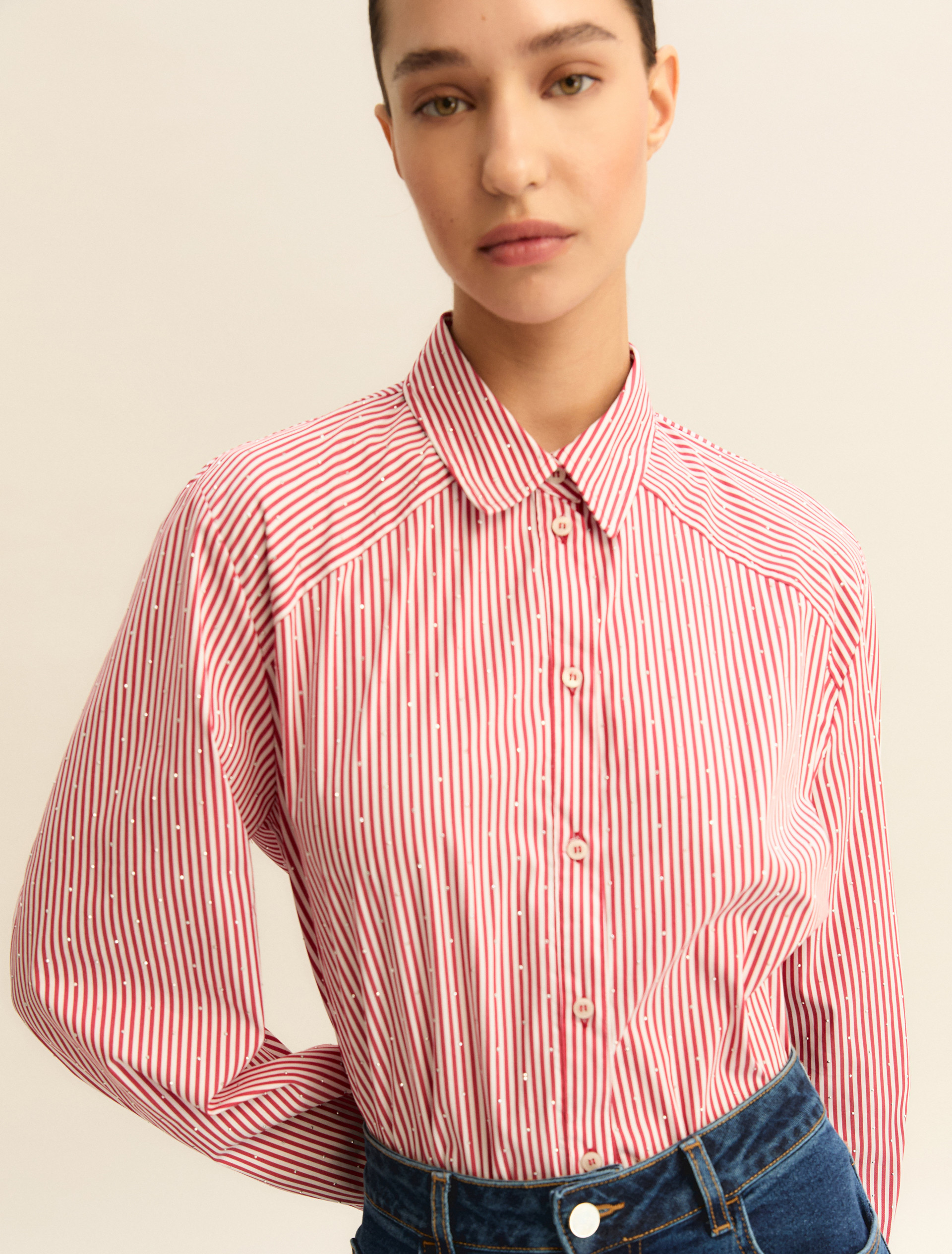 Loose-fit stretch poplin shirt - RED - Emme - 3