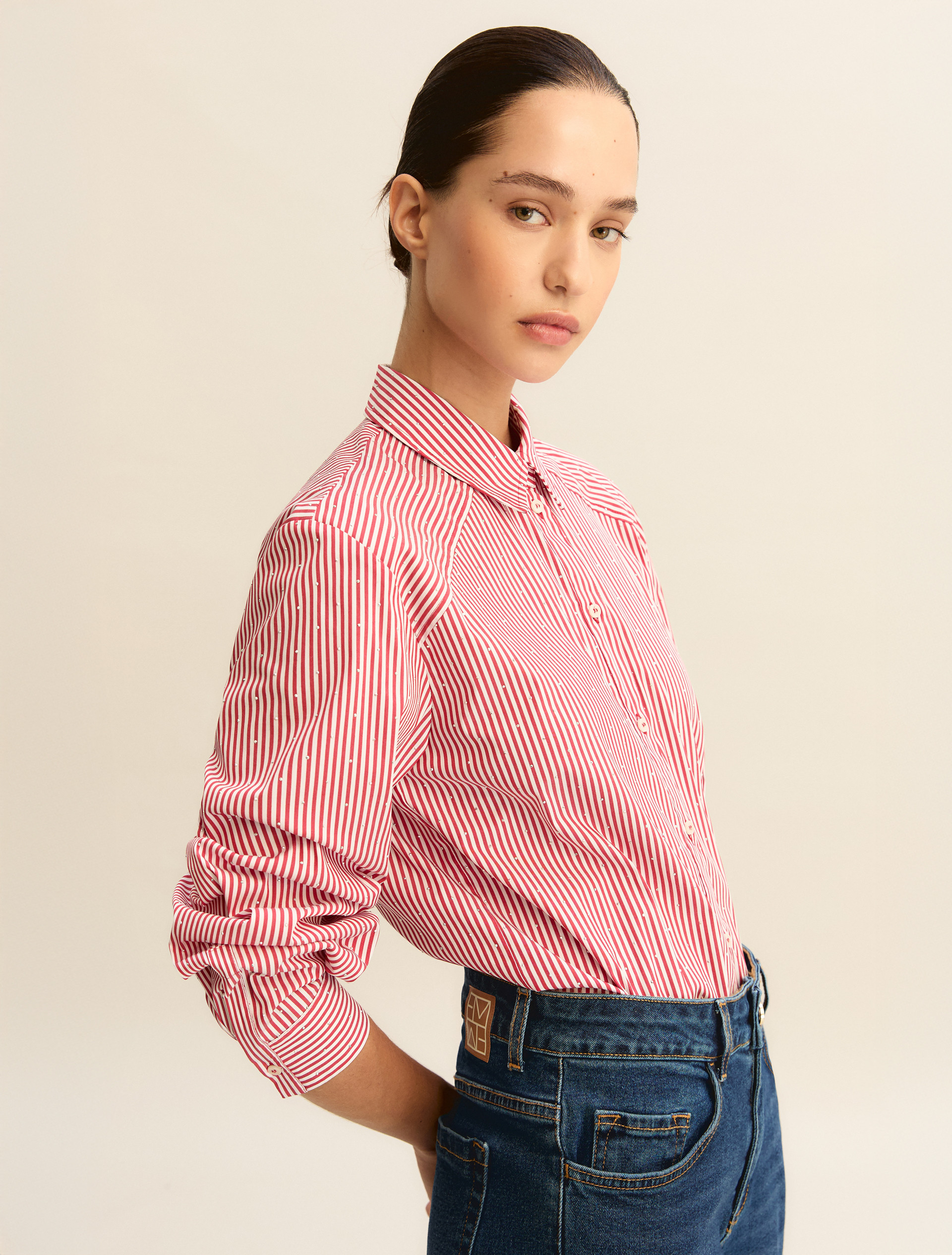 Loose-fit stretch poplin shirt - RED - Emme - 4
