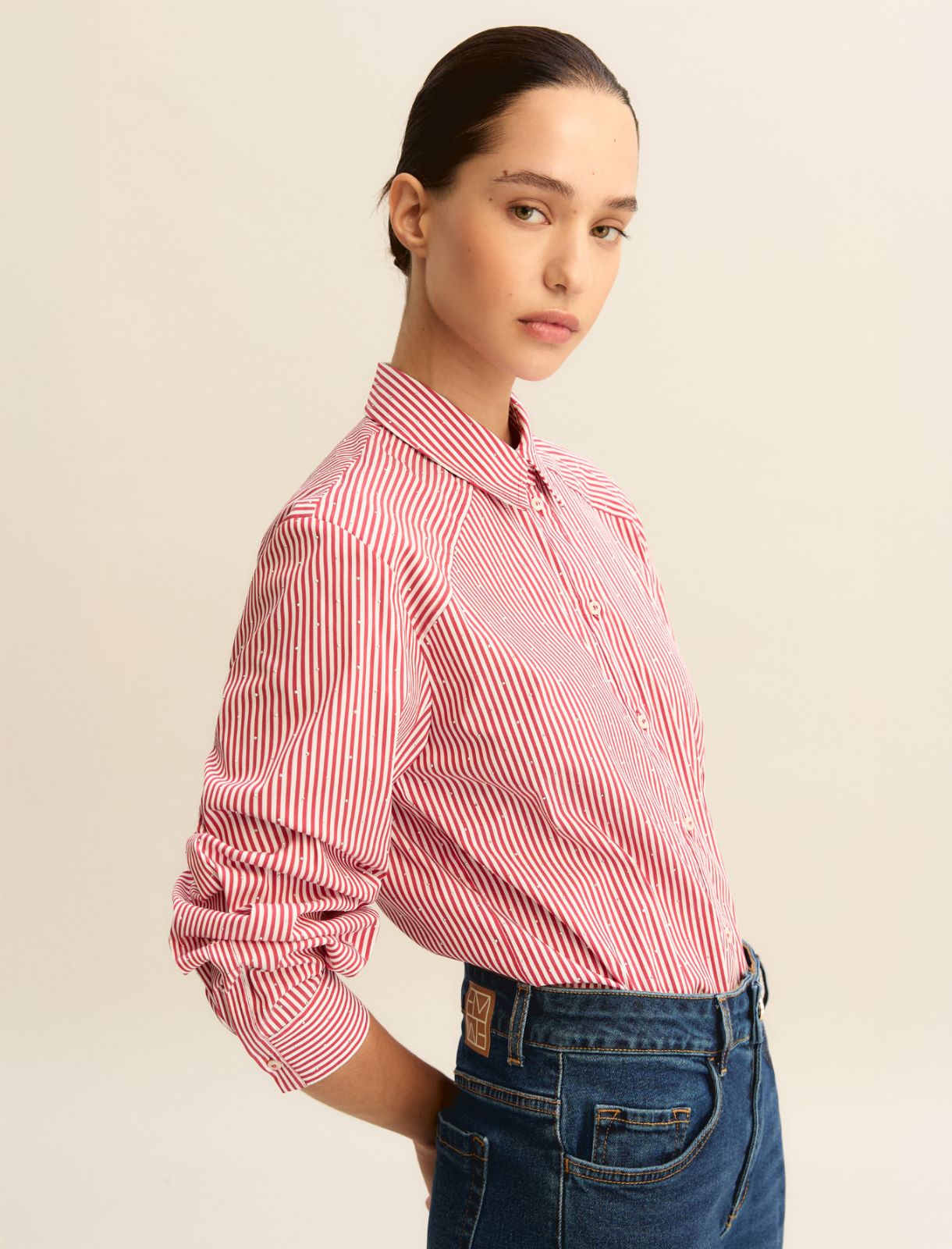Loose-fit stretch poplin shirt - RED - Emme - 4