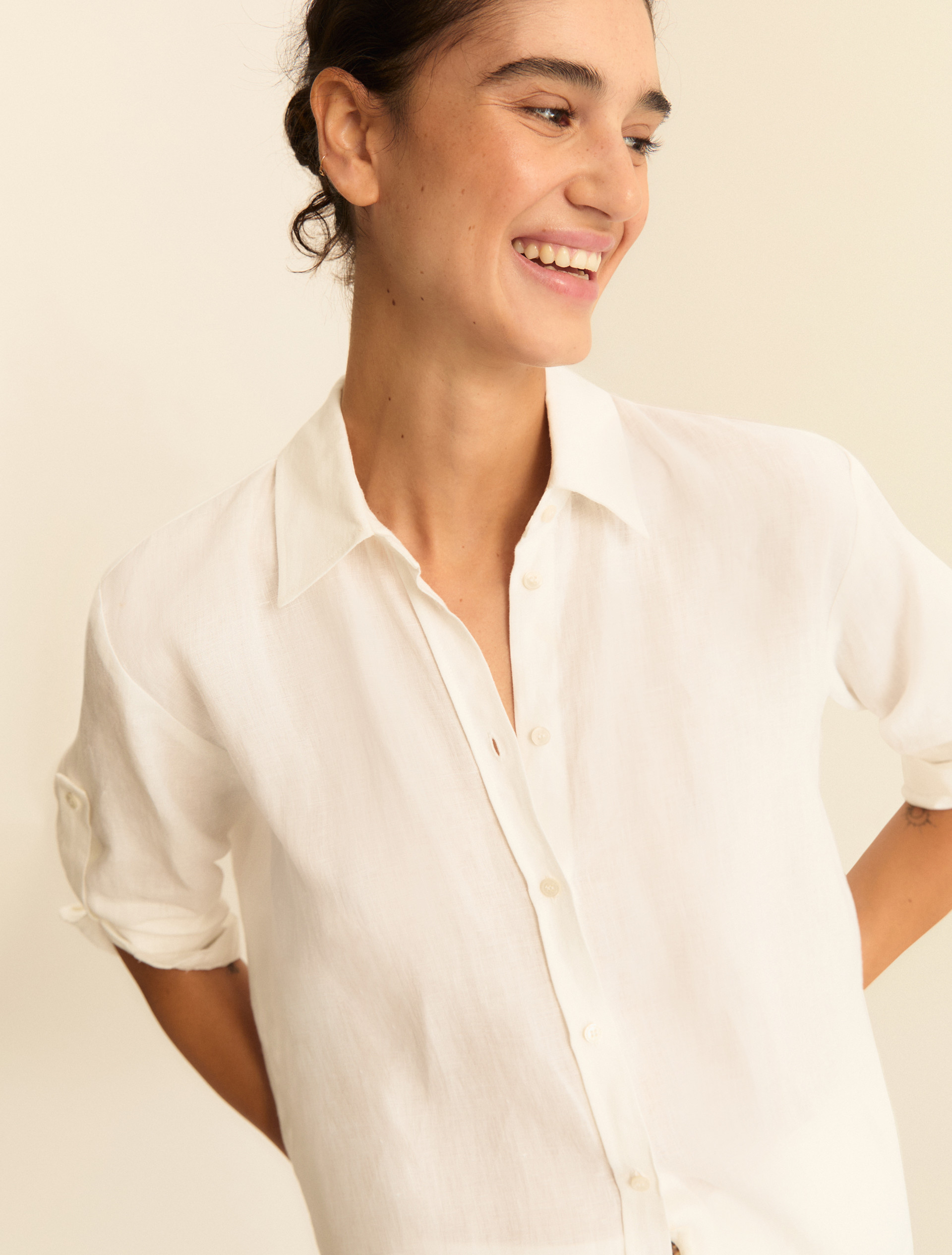 Pure linen canvas shirt - WHITE - Emme - 5