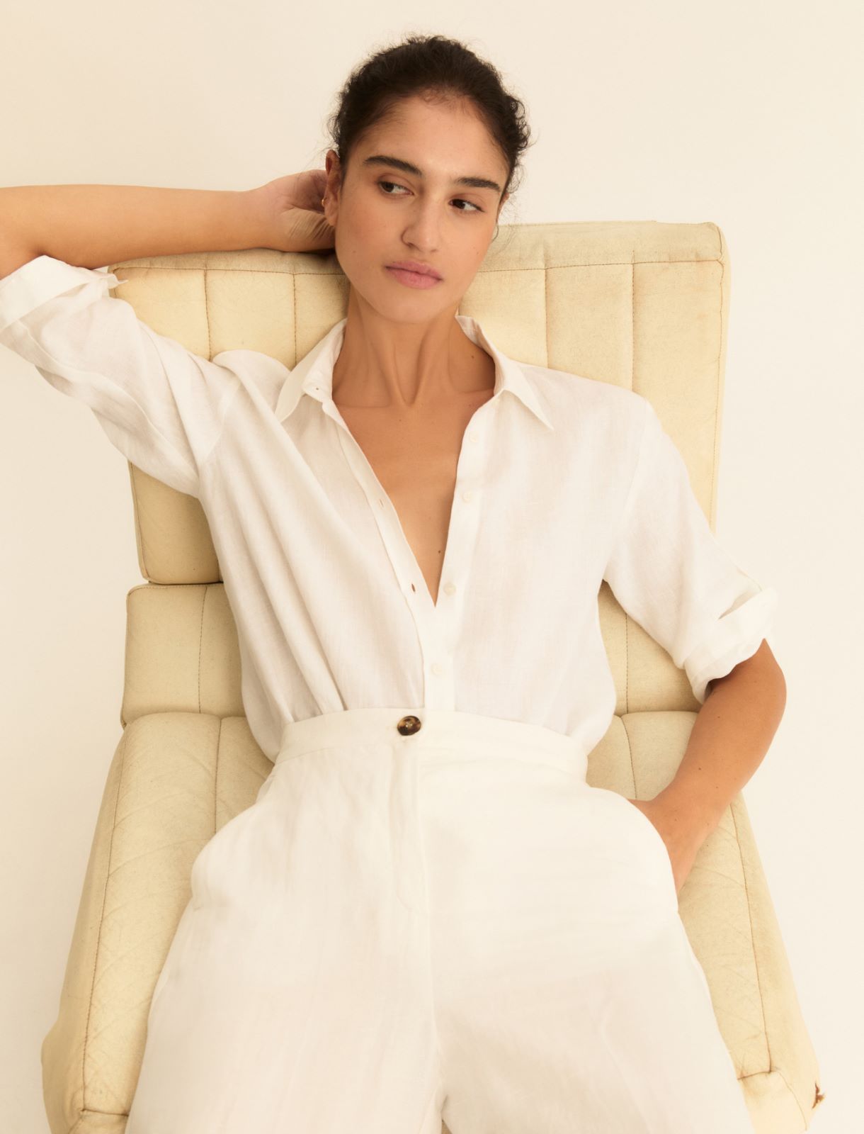 Pure linen canvas shirt - WHITE - Emme