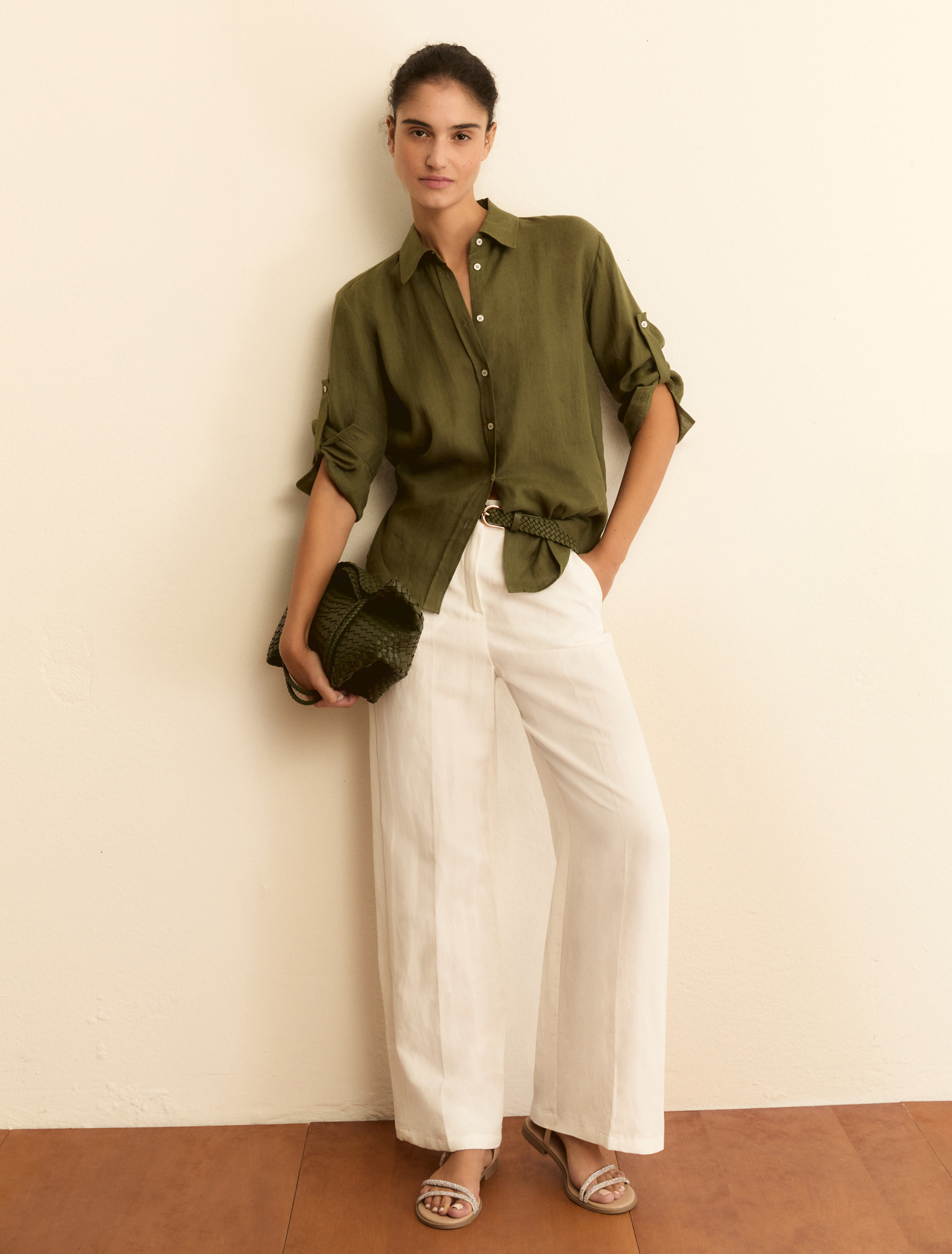 Pure linen canvas shirt - MILITARY GREEN - Emme - 2