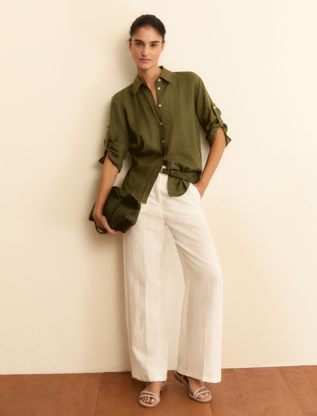 Pure linen canvas shirt - MILITARY GREEN - Emme - 2
