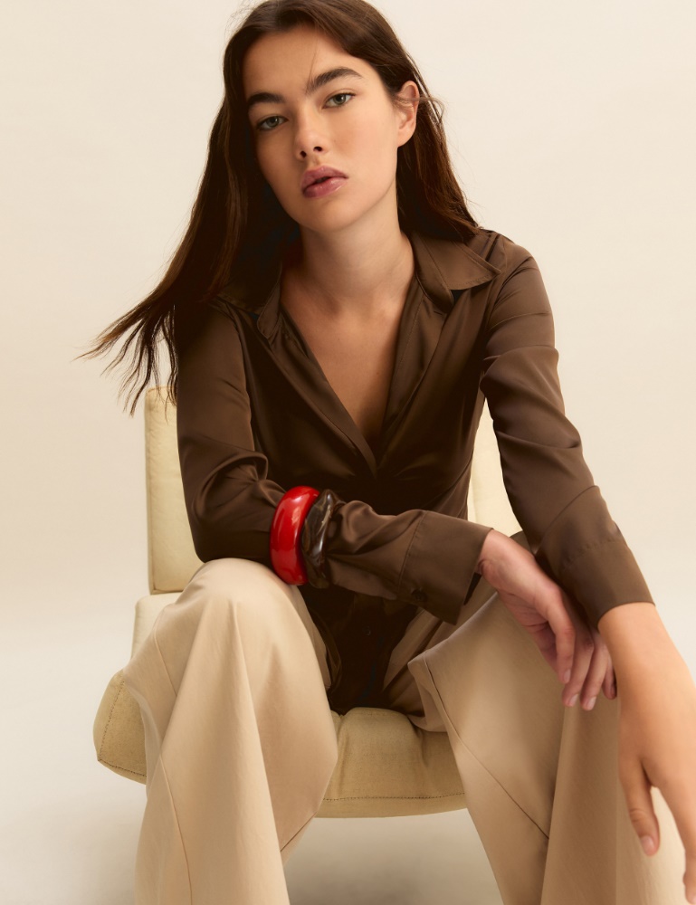 Stretch satin shirt - KAKI