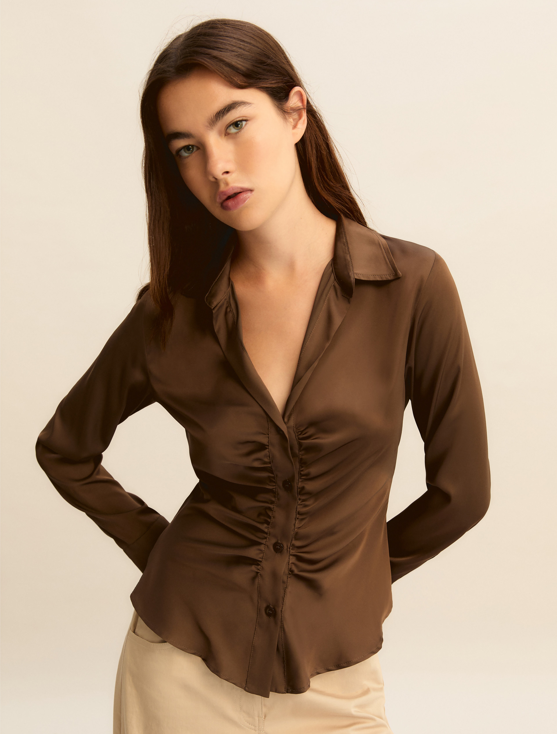 Camicia in raso stretch - KAKI - Emme - 6