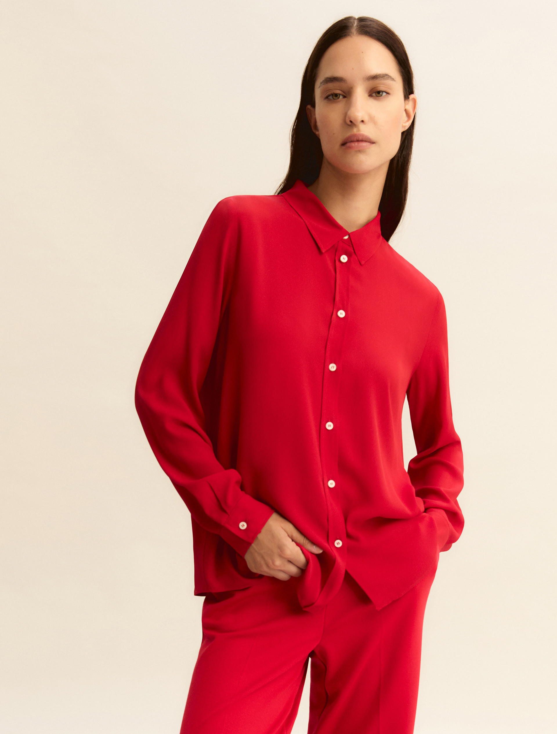 Silk-blend shirt - RED - Emme - 1