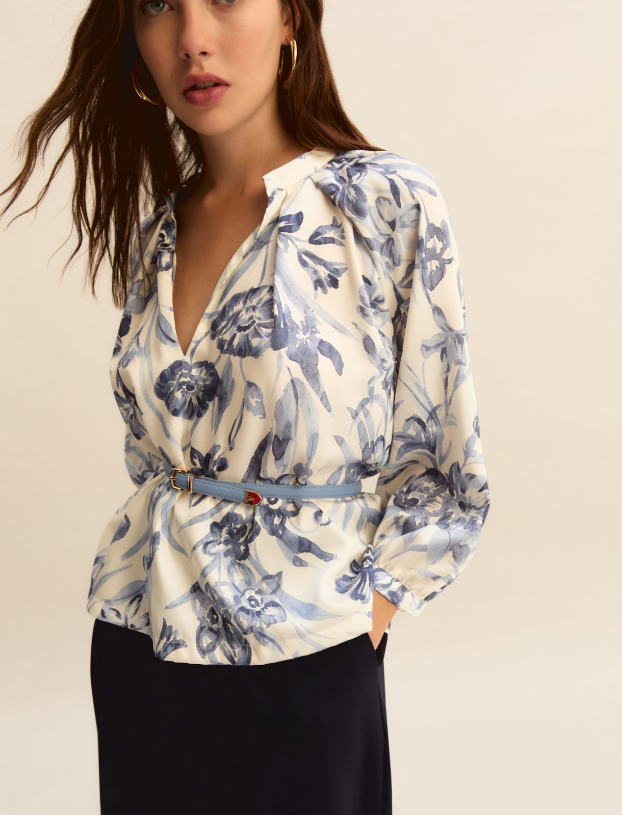 Printed twill blouse - LIGHT BLUE - Emme