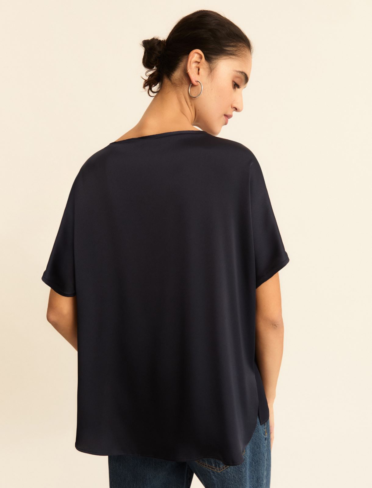 Oversized satin T-shirt - NAVY - Emme - 3