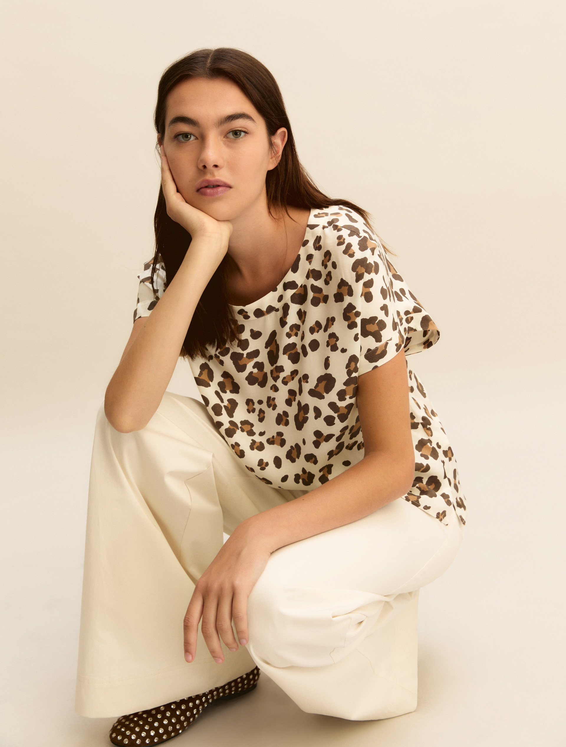 Printed twill T-shirt - WOOL WHITE - Emme - 1