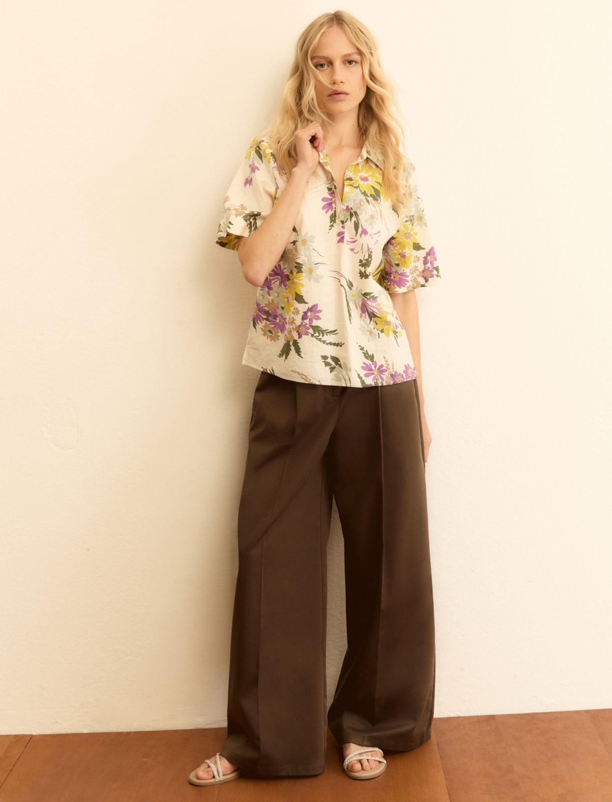 Cotton and linen polo shirt - WOOL WHITE - Emme