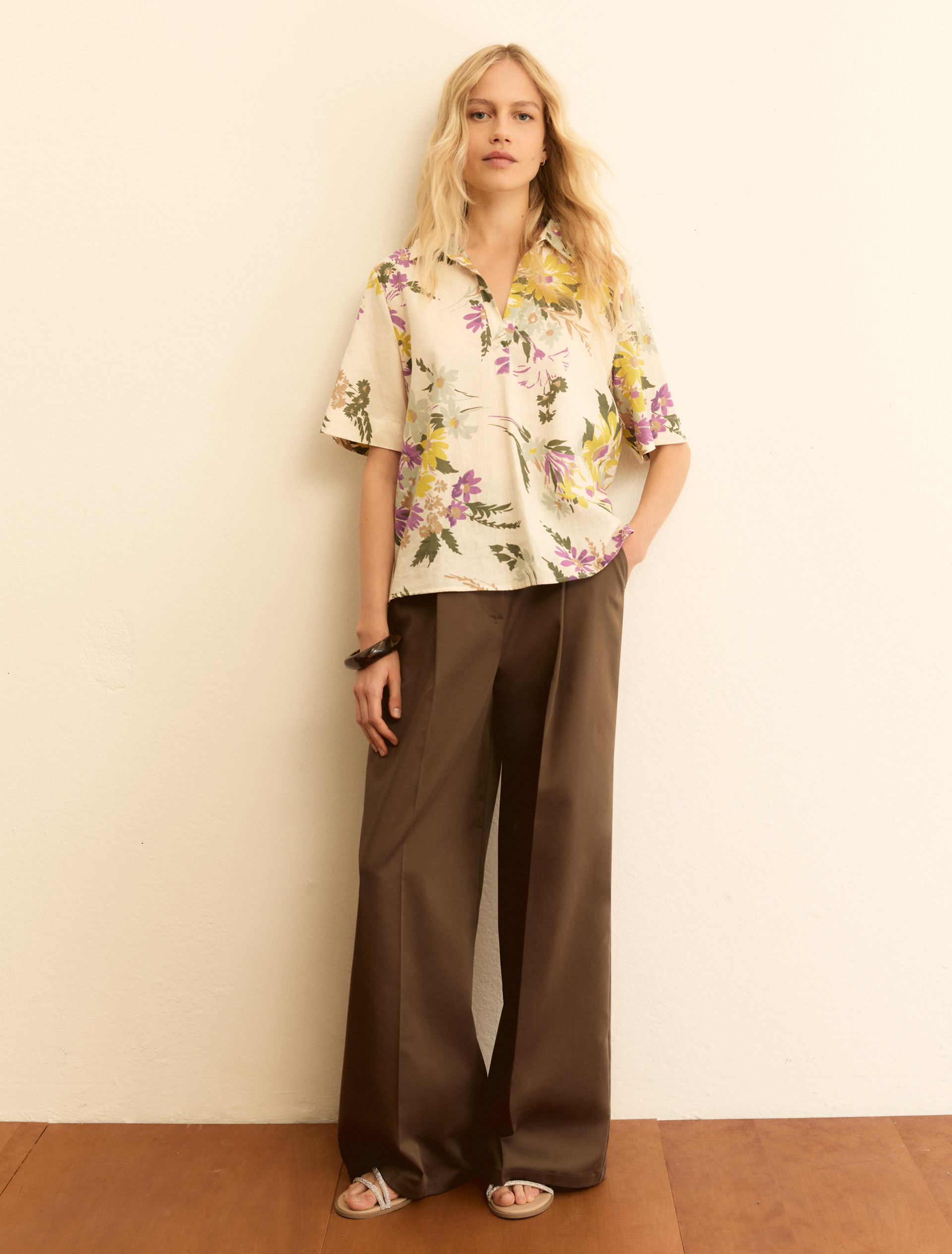 Cotton and linen polo shirt - WOOL WHITE - Emme - 2