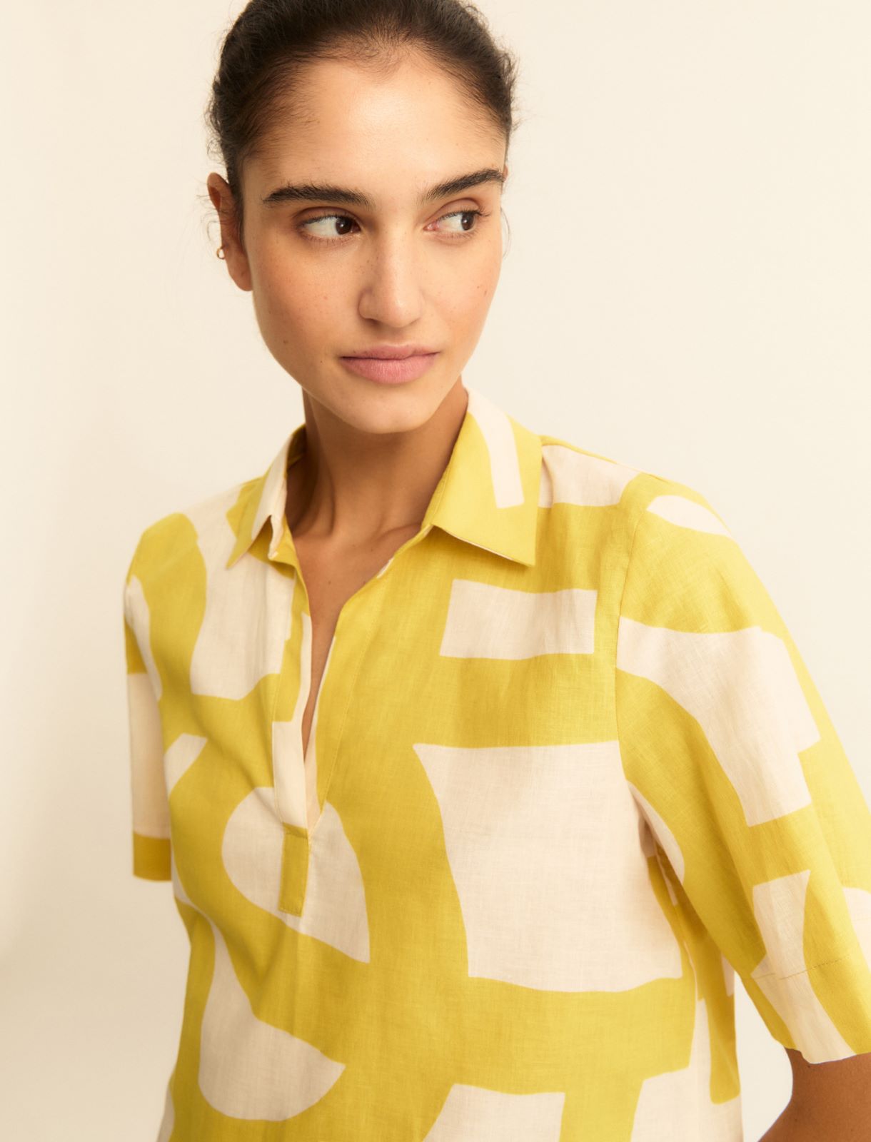 Cotton and linen polo shirt - MUSTARD - Emme - 5