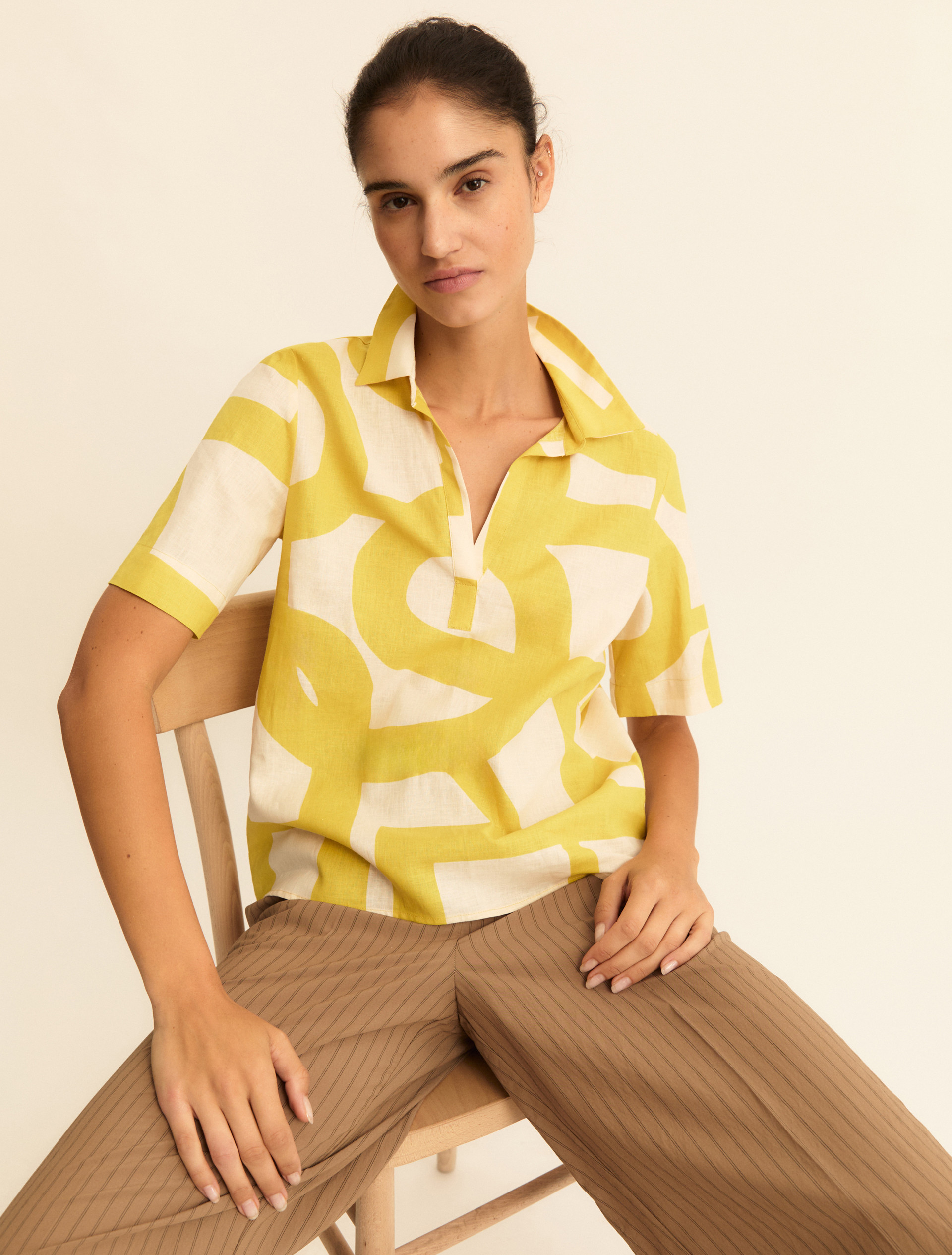 Cotton and linen polo shirt - MUSTARD - Emme - 1