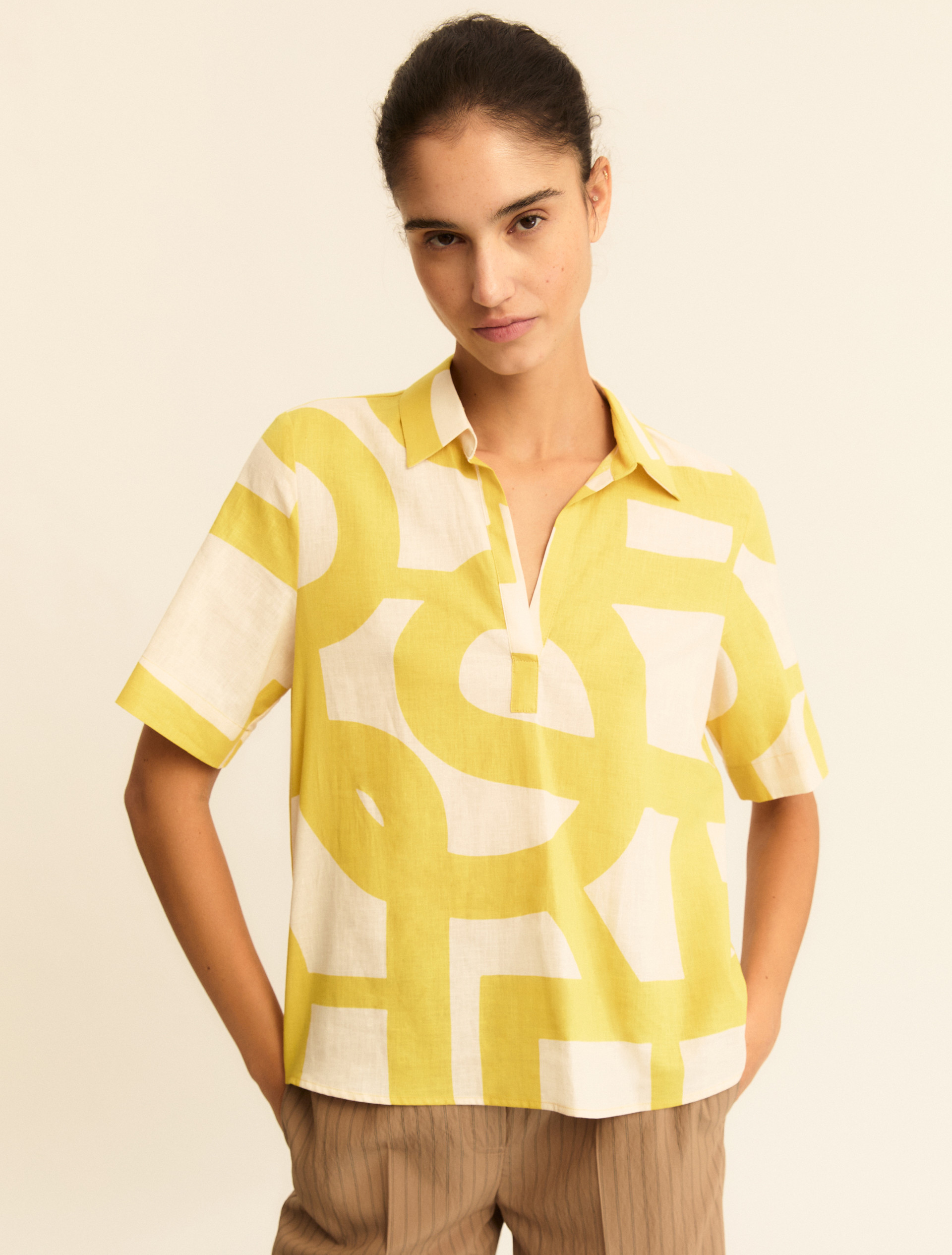 Cotton and linen polo shirt - MUSTARD - Emme - 6