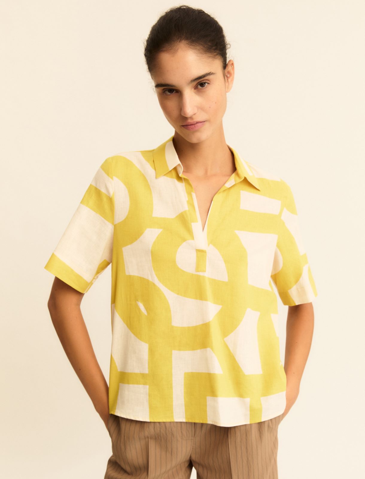 Cotton and linen polo shirt - MUSTARD - Emme - 6