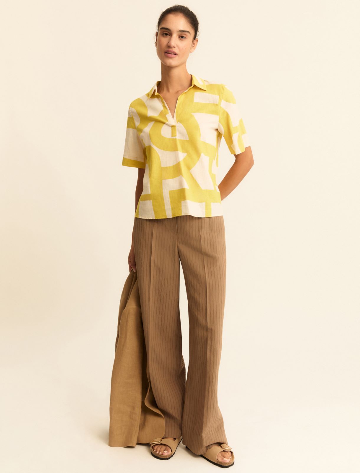 Cotton and linen polo shirt - MUSTARD - Emme - 2