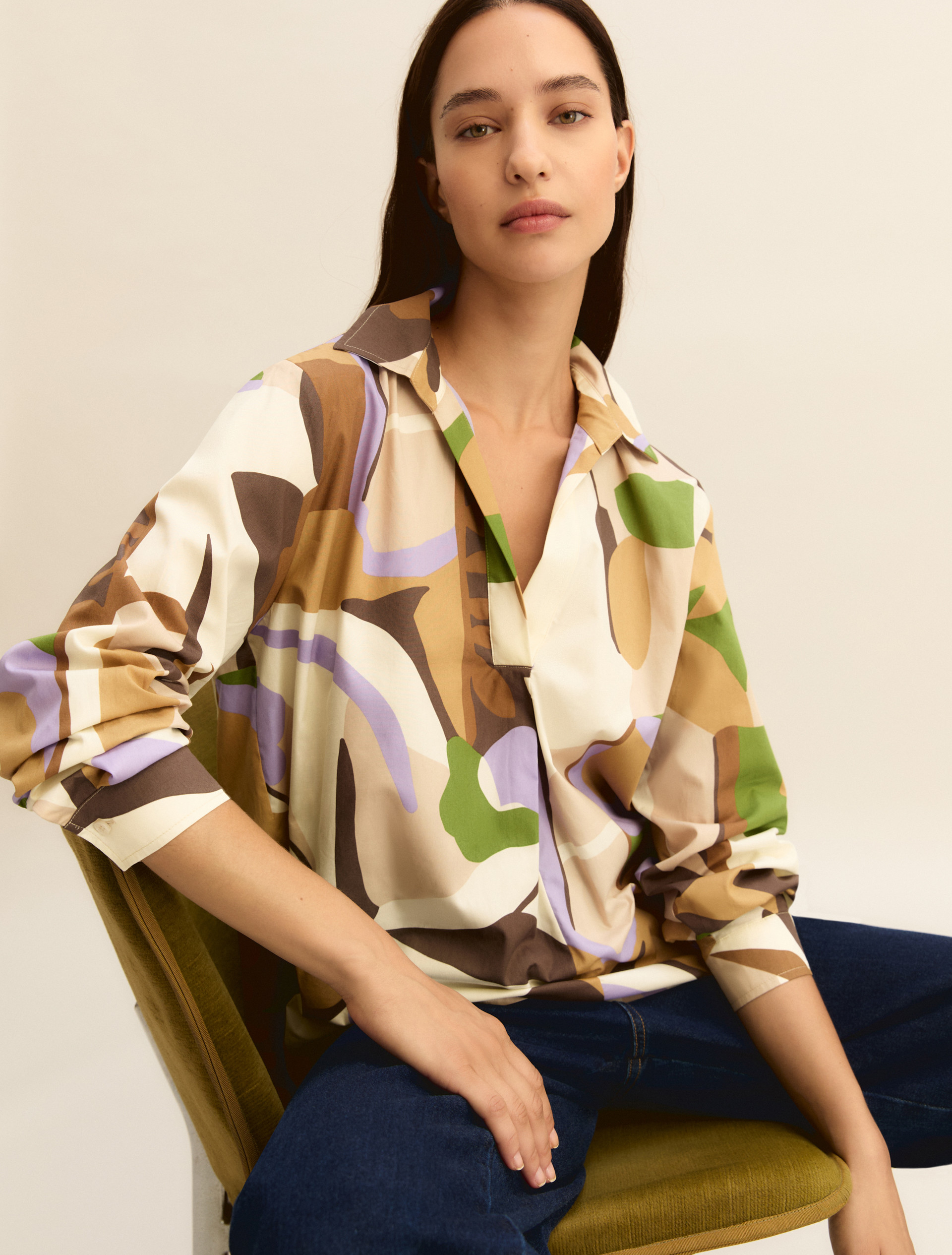 Printed poplin blouse - SAND - Emme - 1
