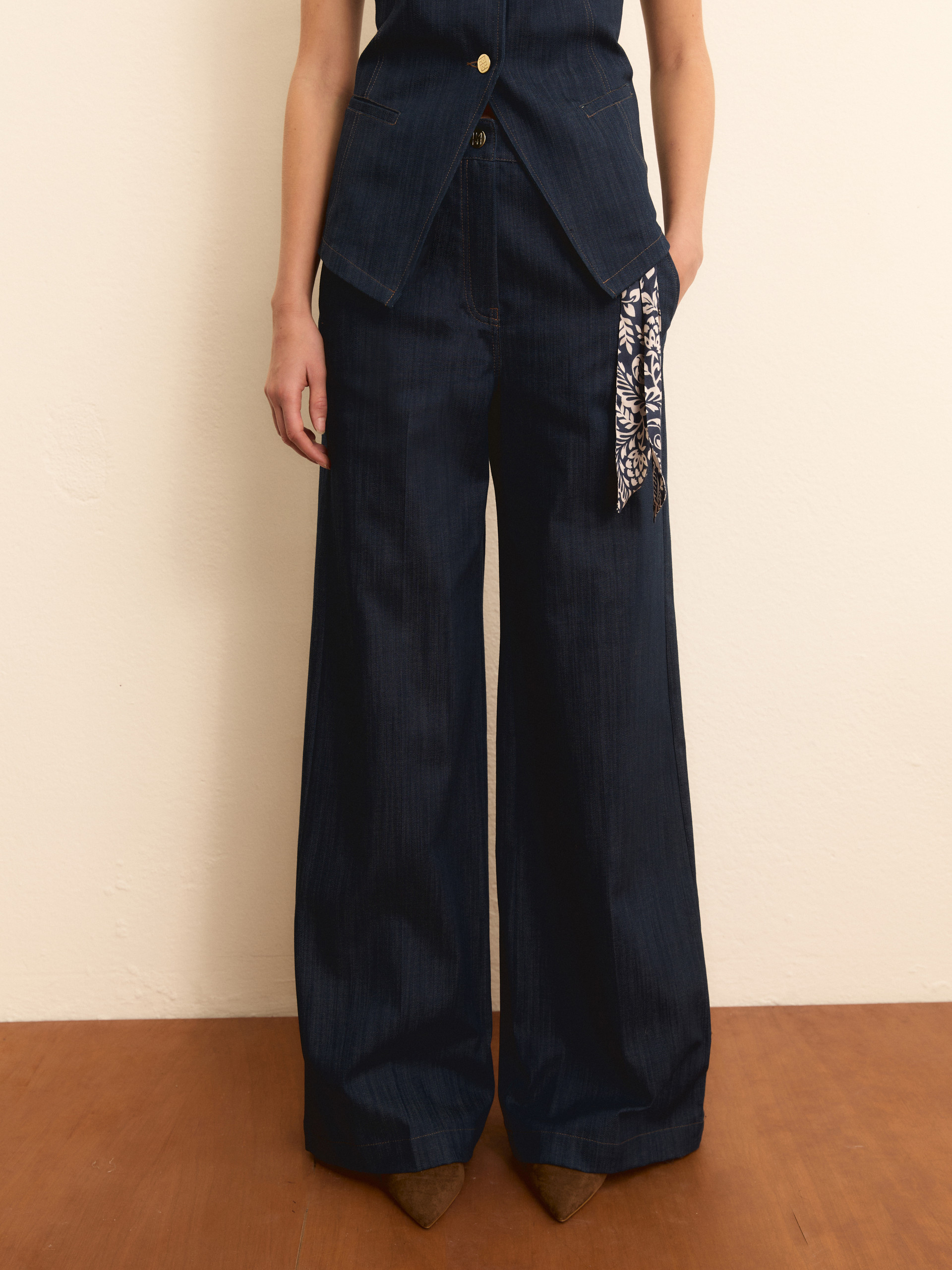 Denim-look wide-leg trousers - NAVY - Emme - 5