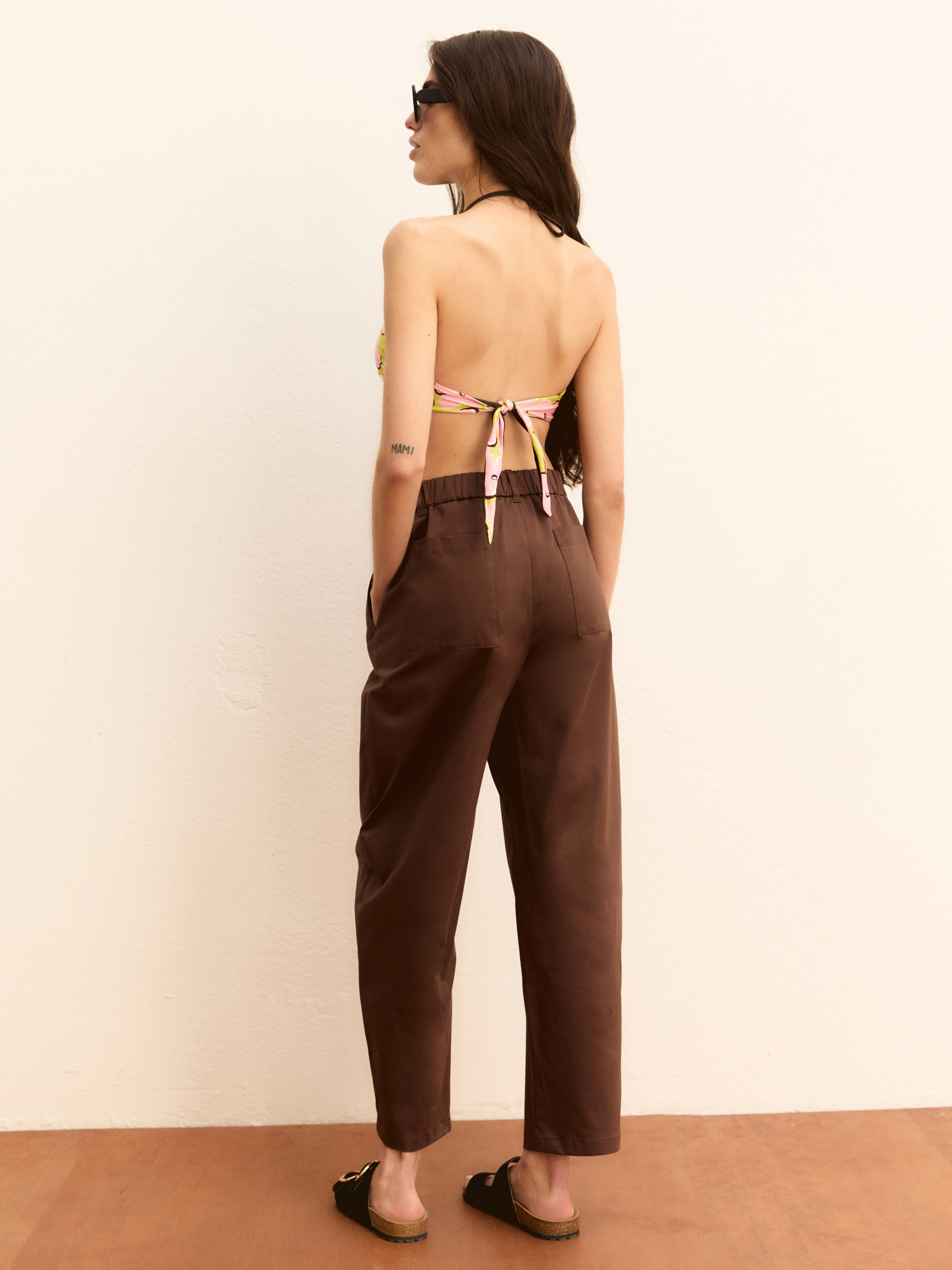 Stretch satin chino trousers - COFFEE - Emme - 3