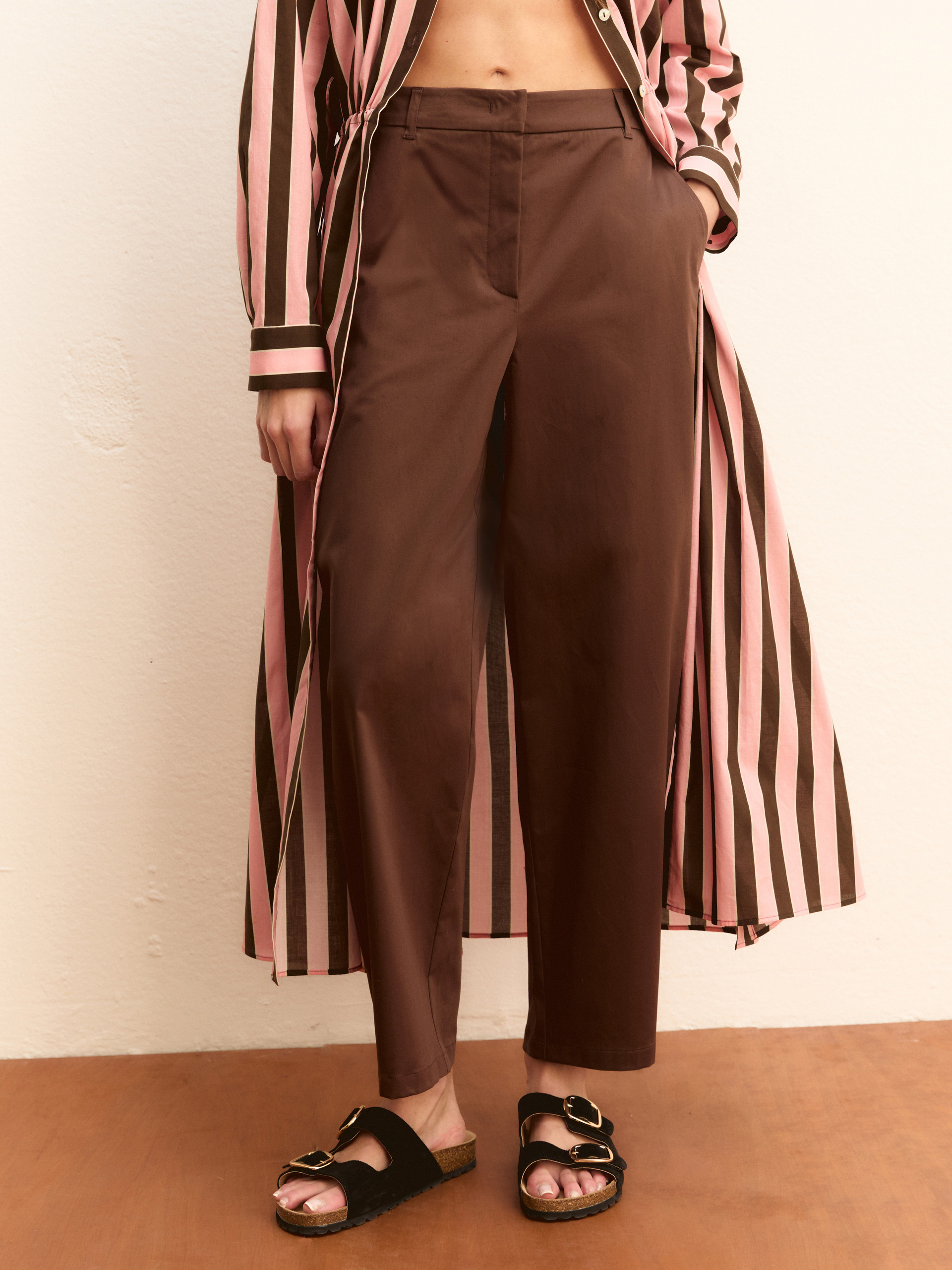 Stretch satin chino trousers - COFFEE - Emme - 5